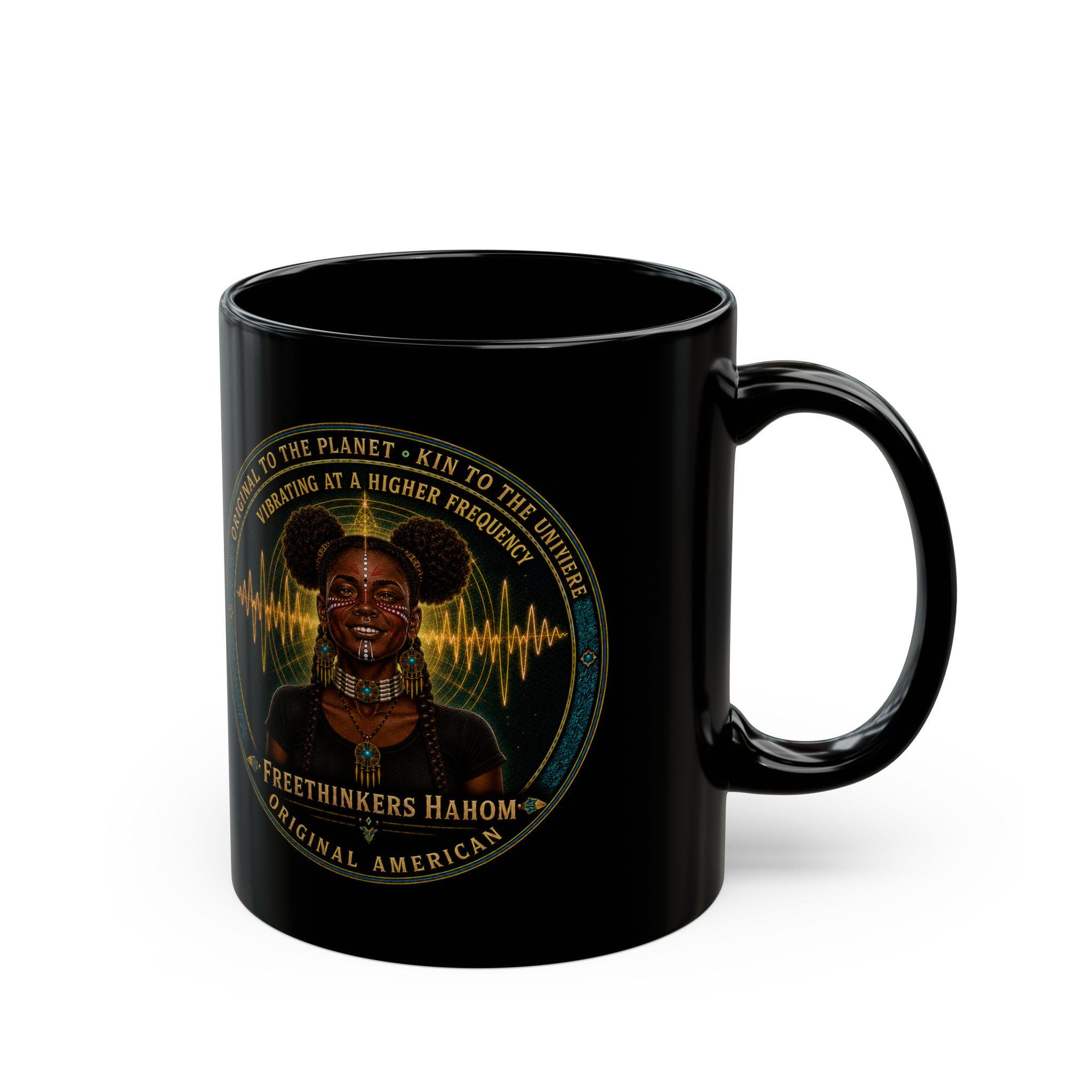Original American Woman Portrait Black Mug Harmonic Wave, view 2
