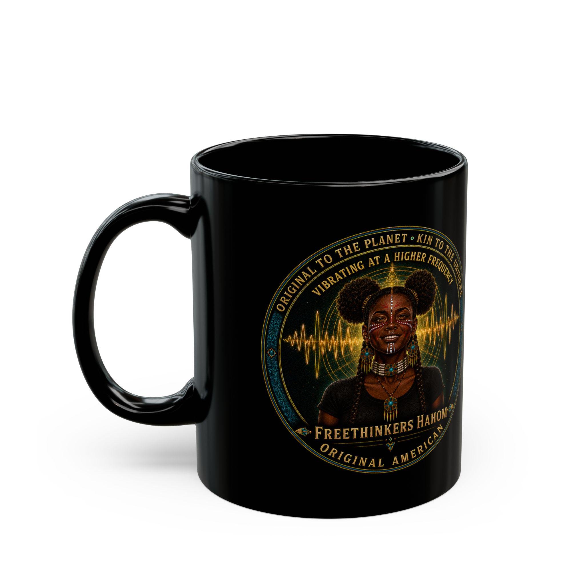 Original American Woman Portrait Black Mug Harmonic Wave, view 3