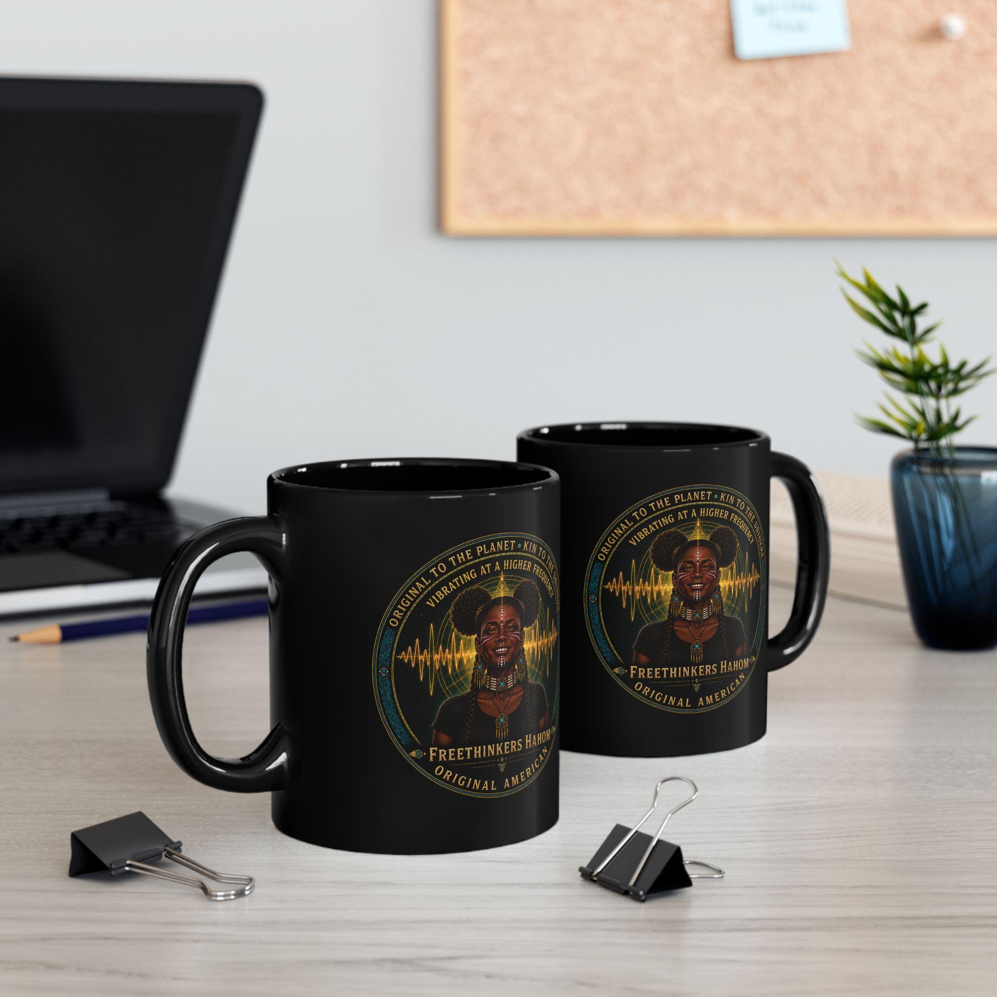 Original American Woman Portrait Black Mug Harmonic Wave, view 7