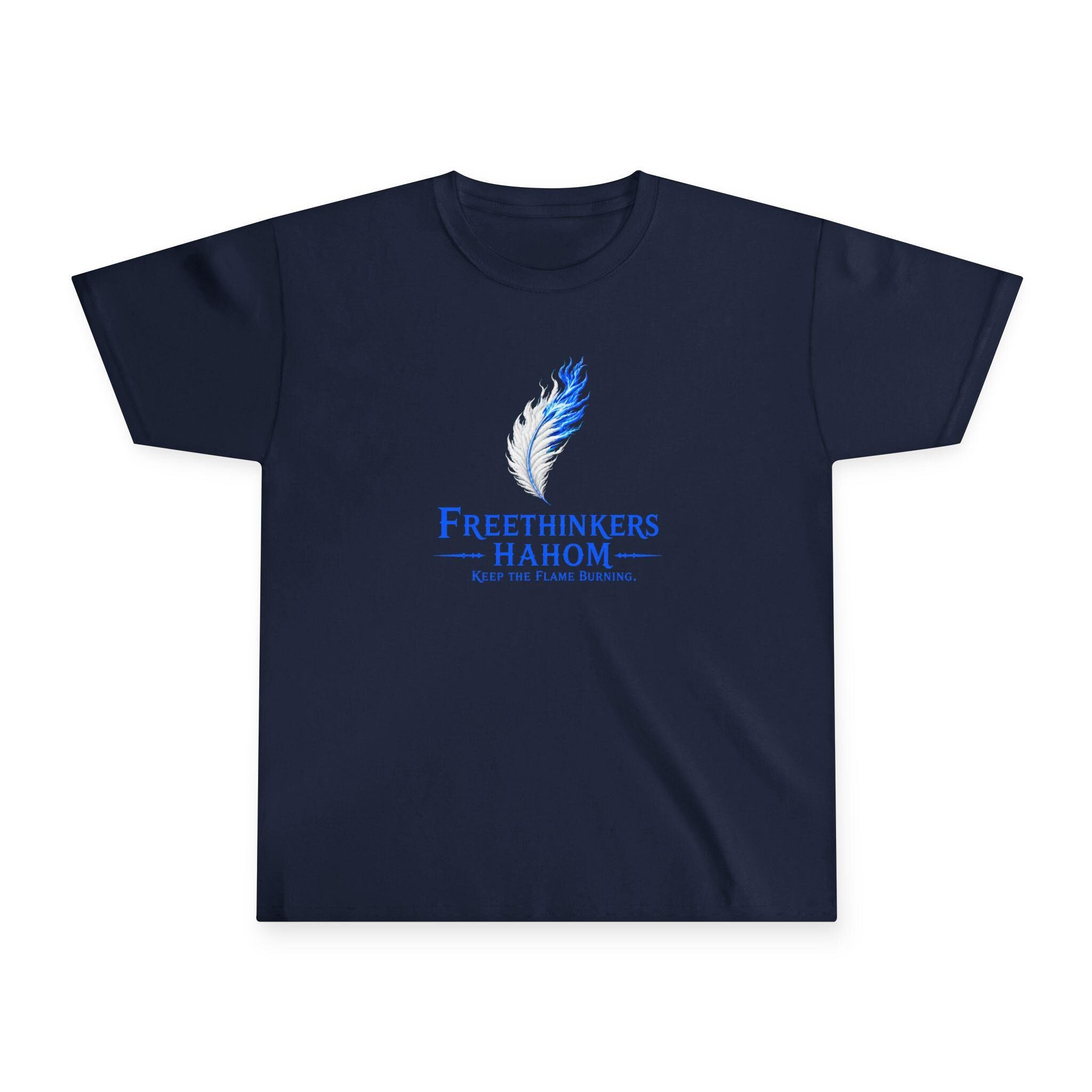 Blue Feather Flame Logo Youth Tee | Freethinkers Hahom, view 3
