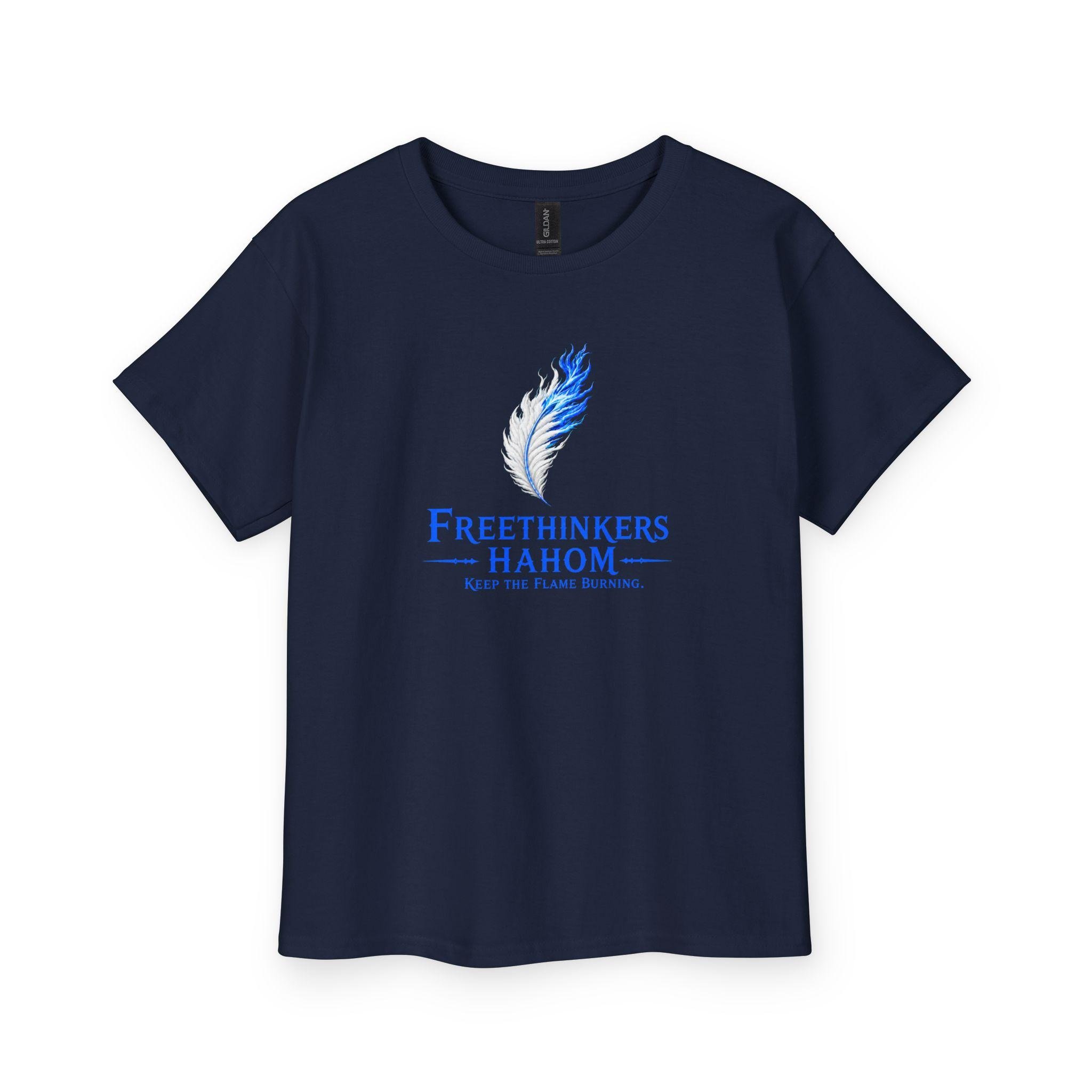 Blue Feather Flame Logo Youth Tee | Freethinkers Hahom, view 6