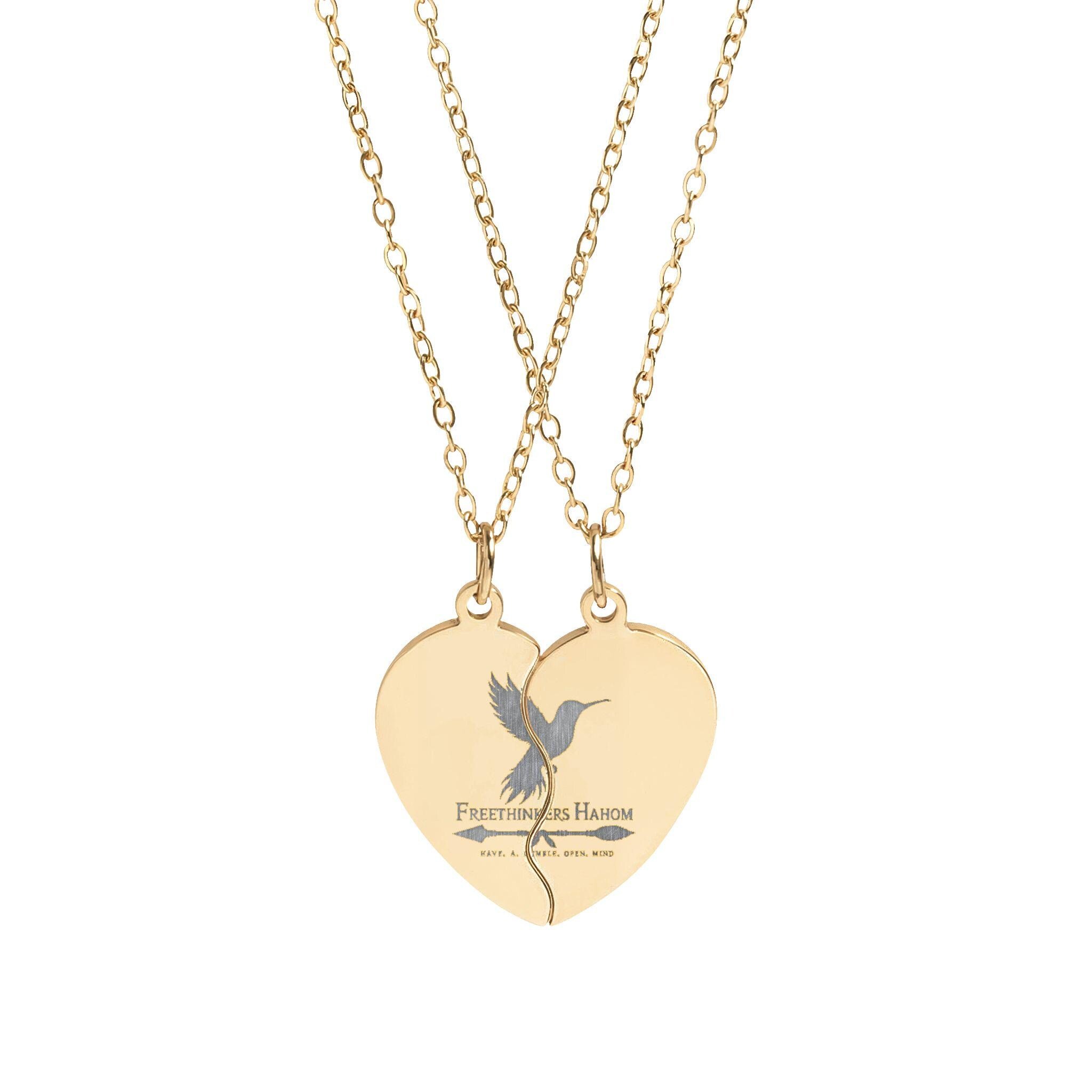 Engraved Break Apart Heart Necklace Set | Split Heart Pendant Necklace