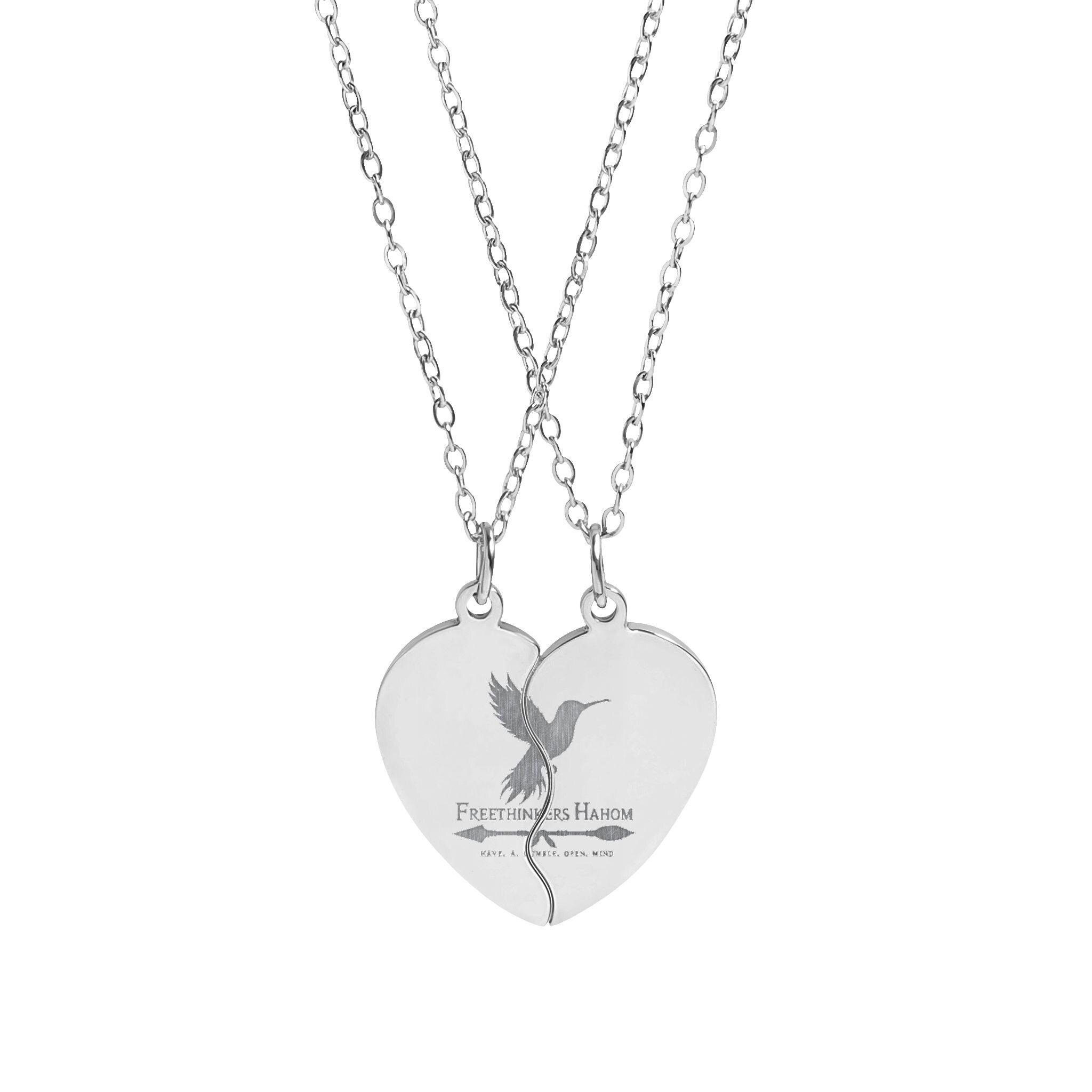 Engraved Break Apart Heart Necklace Set | Split Heart Pendant Necklace, view 2