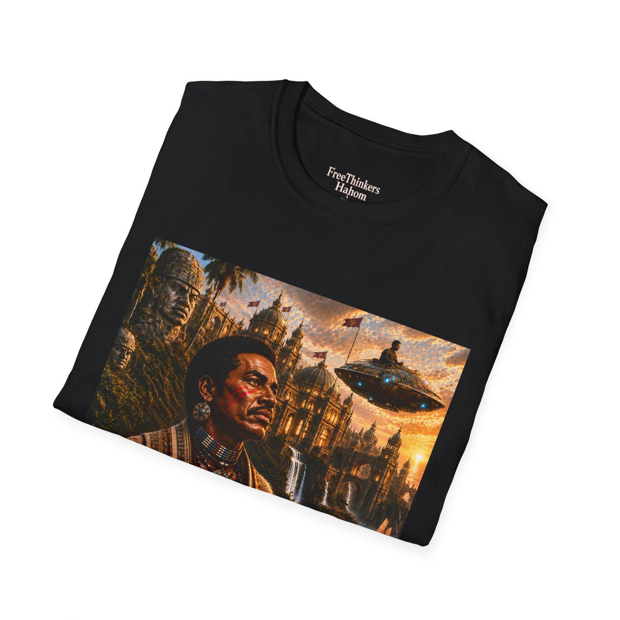 Old World America portrait T-Shirt | vintage Americana, UFO skyline, view 16