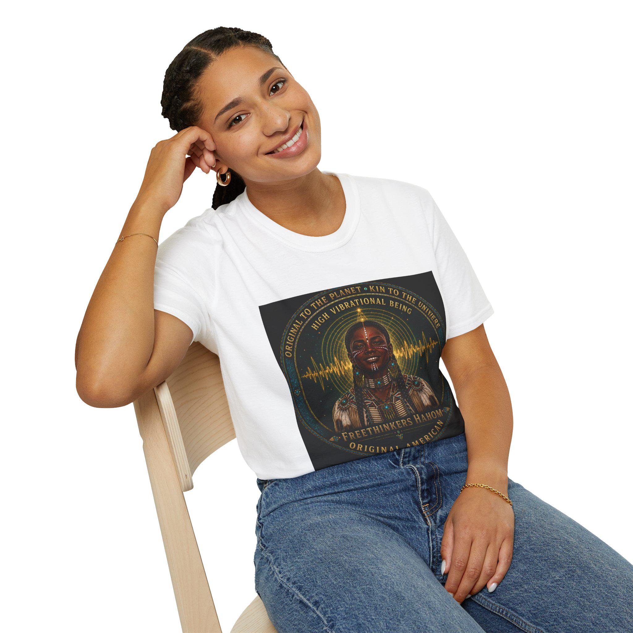 High Vibrational Being T-Shirt | Native Inspired Portrait, Spiritual Waveform, view 19