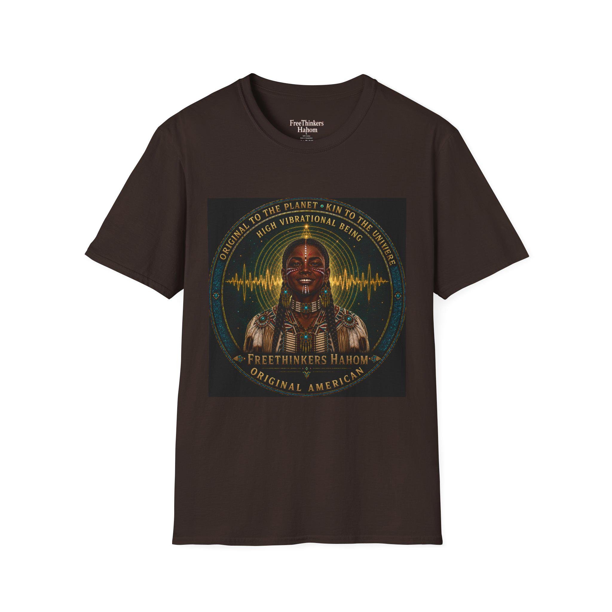 High Vibrational Being T-Shirt | Native Inspired Portrait, Spiritual Waveform, view 3