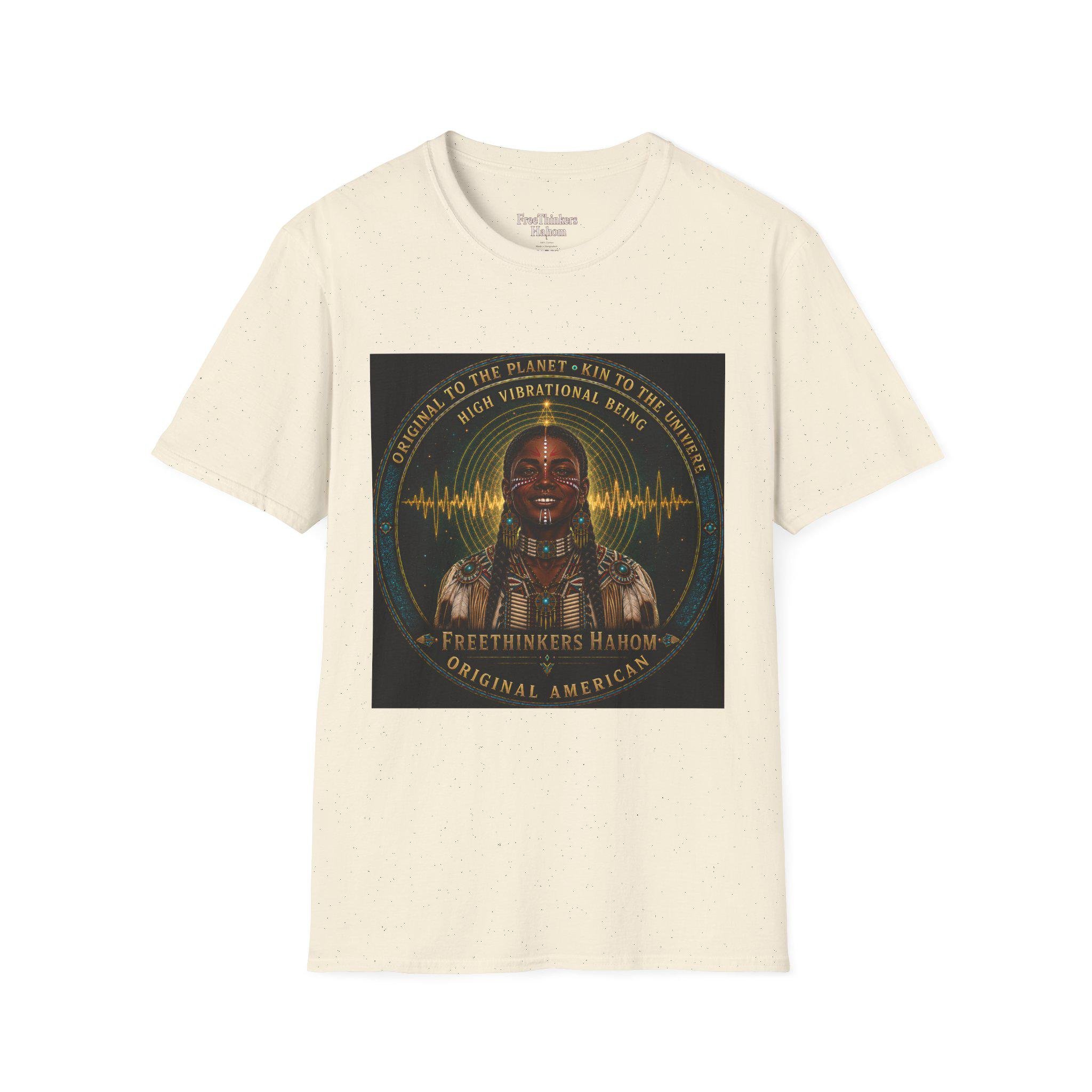 High Vibrational Being T-Shirt | Native Inspired Portrait, Spiritual Waveform, view 4