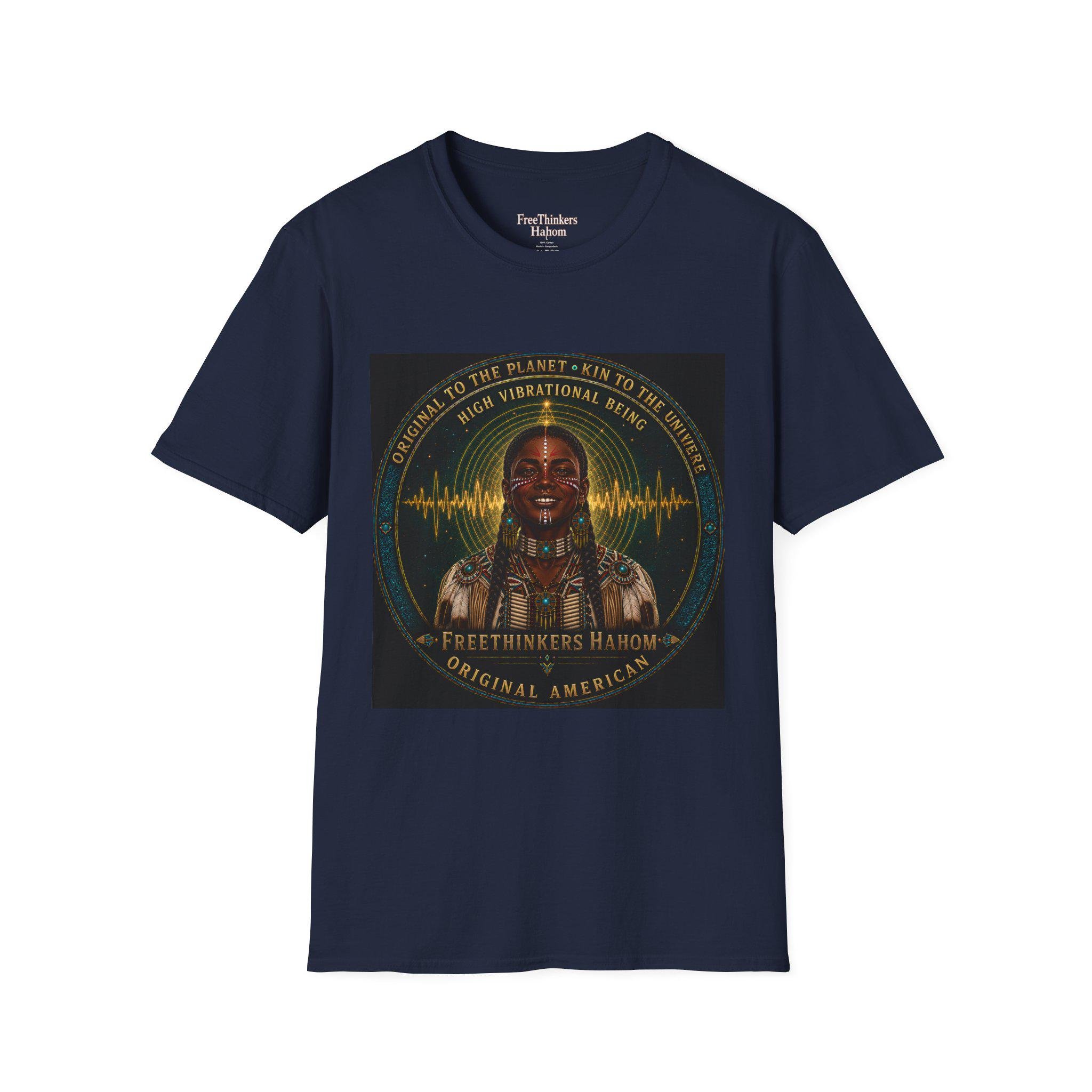 High Vibrational Being T-Shirt | Native Inspired Portrait, Spiritual Waveform, view 7