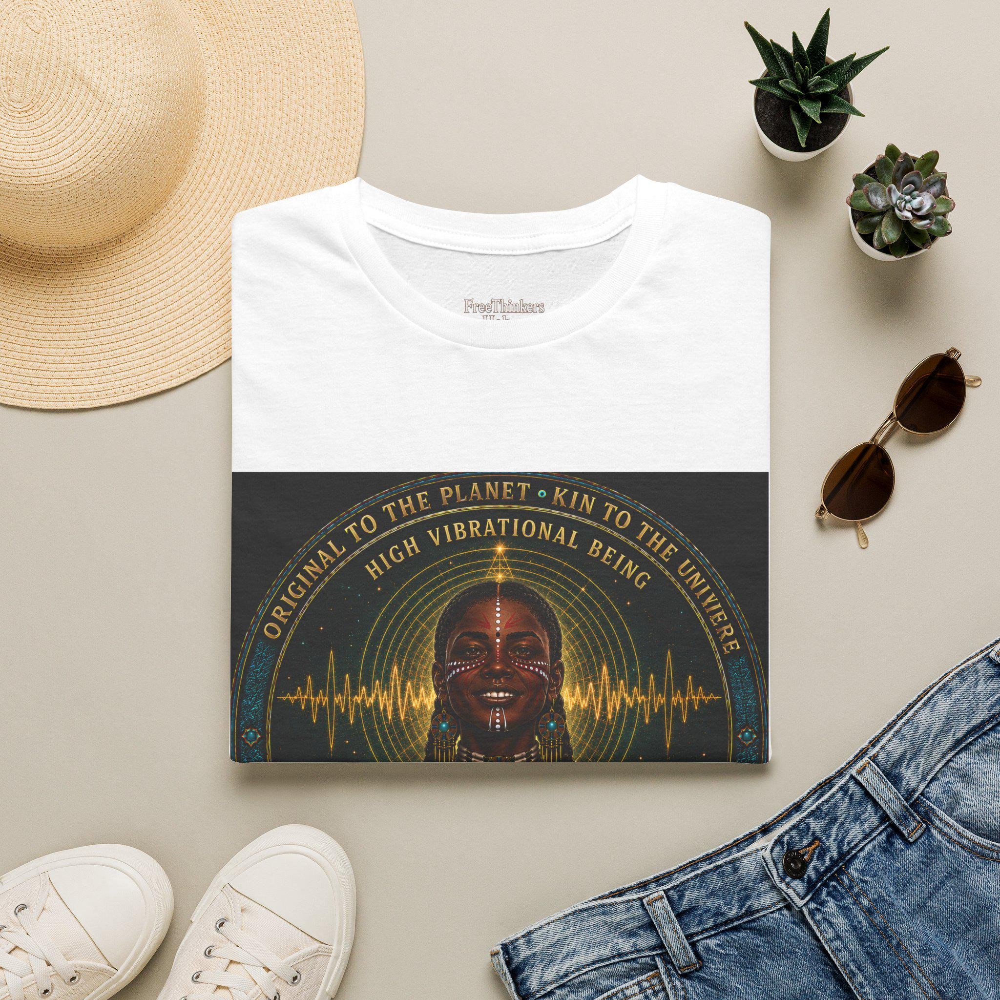 High Vibrational Being T-Shirt | Native Inspired Portrait, Spiritual Waveform, view 9