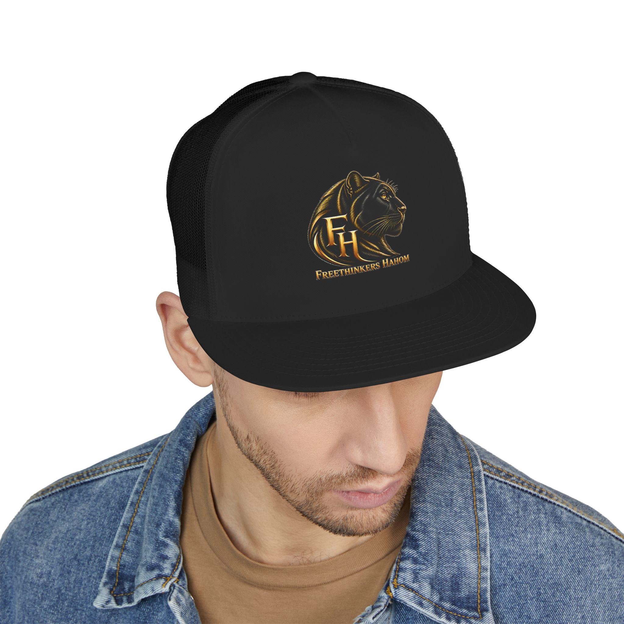 black panther Head Monogram FH Trucker Cap | Gold Foil Logo, view 13