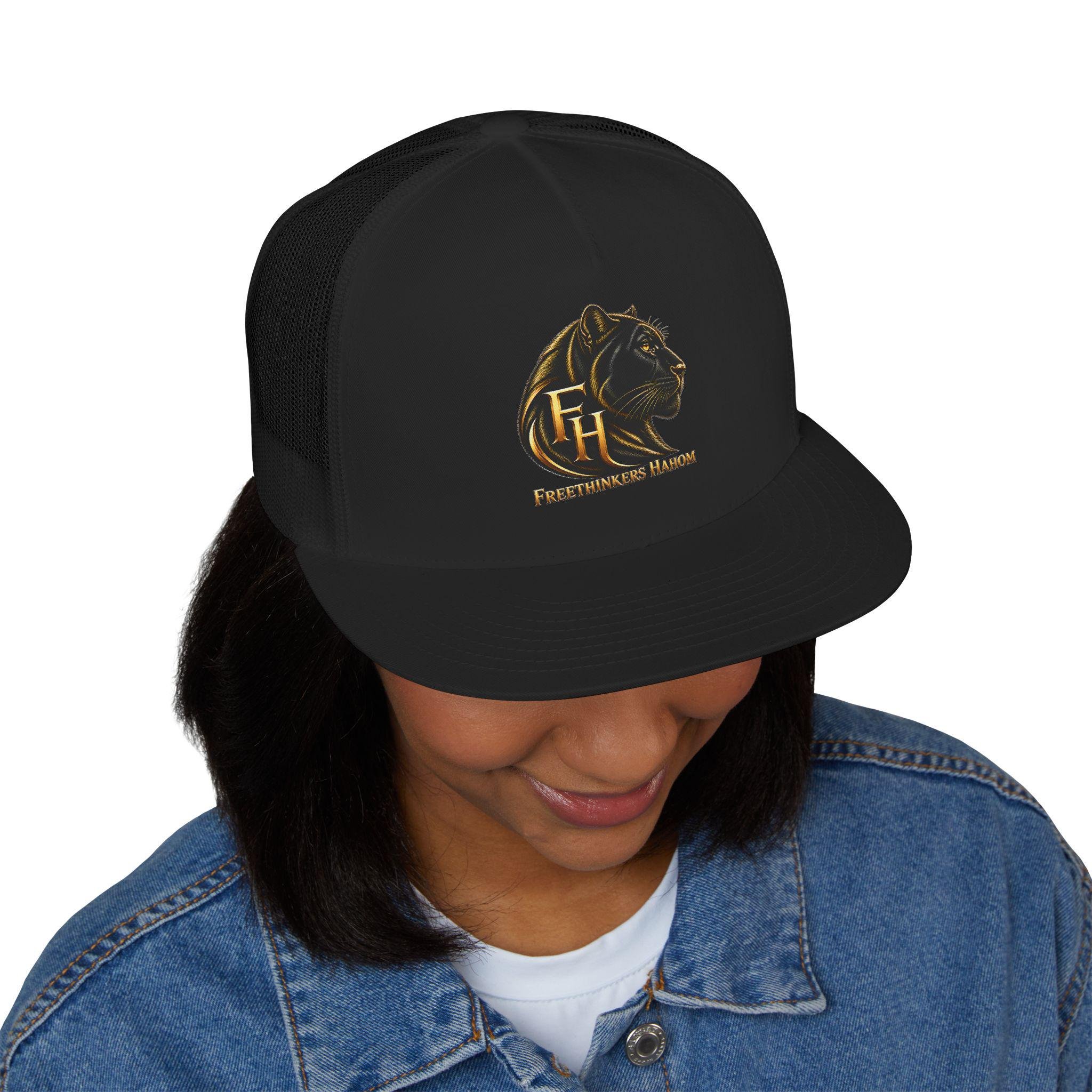black panther Head Monogram FH Trucker Cap | Gold Foil Logo, view 15