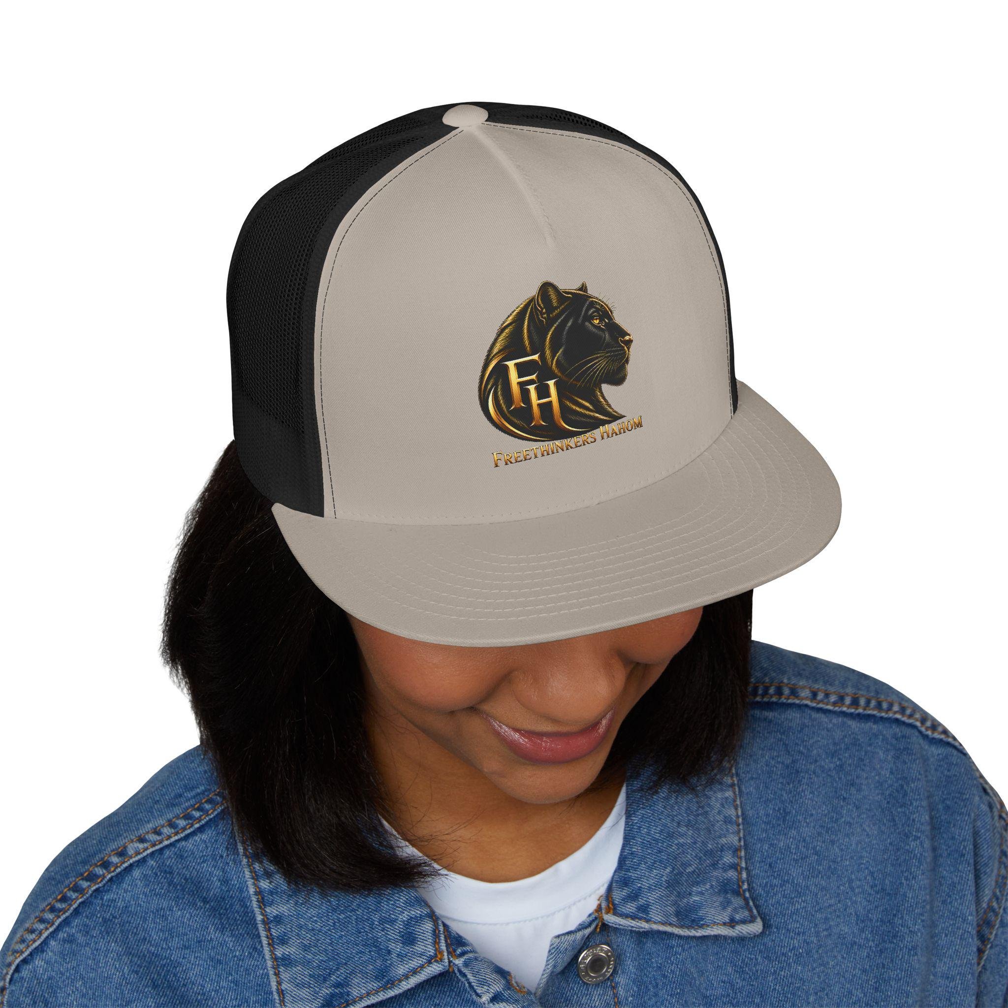 black panther Head Monogram FH Trucker Cap | Gold Foil Logo, view 19