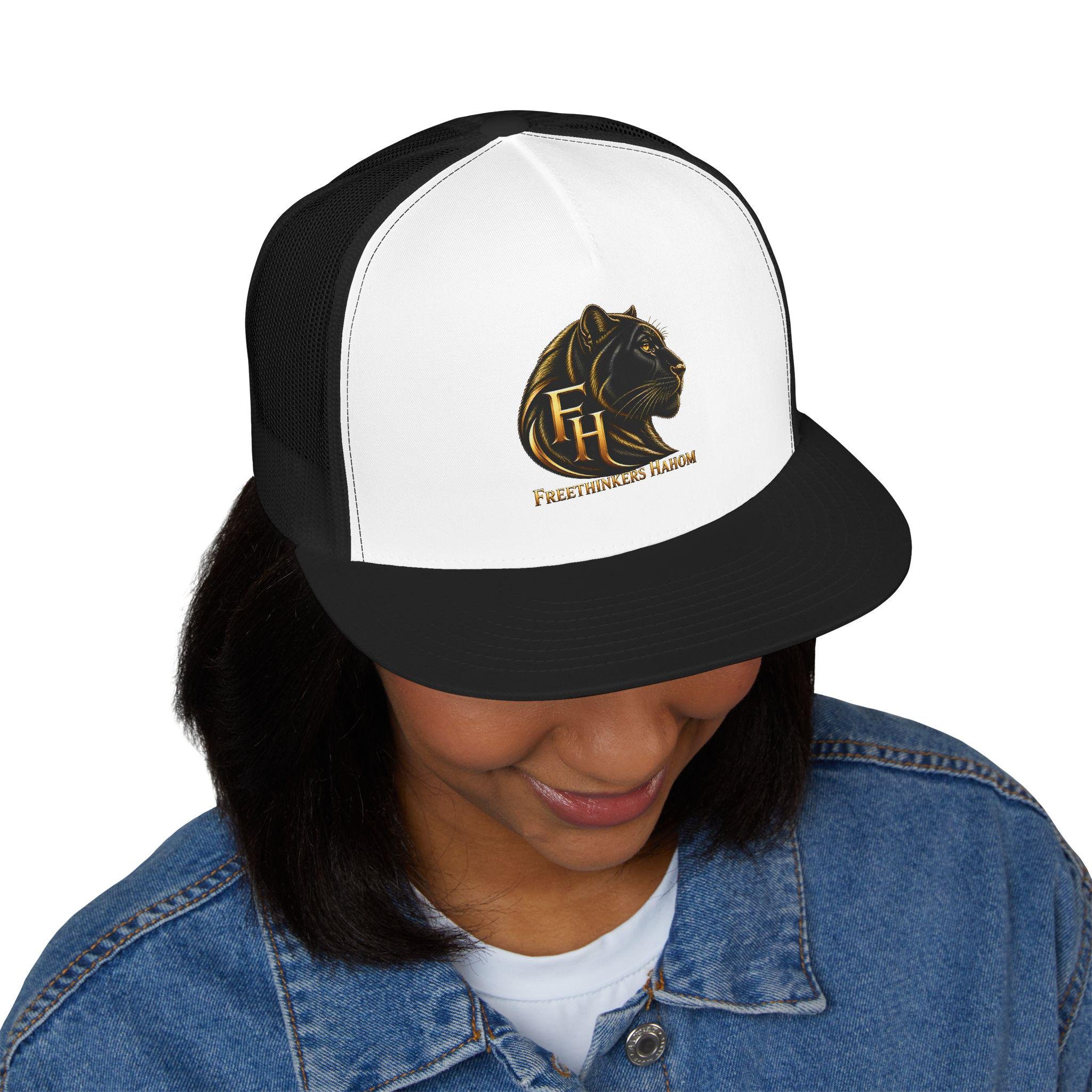 black panther Head Monogram FH Trucker Cap | Gold Foil Logo, view 20