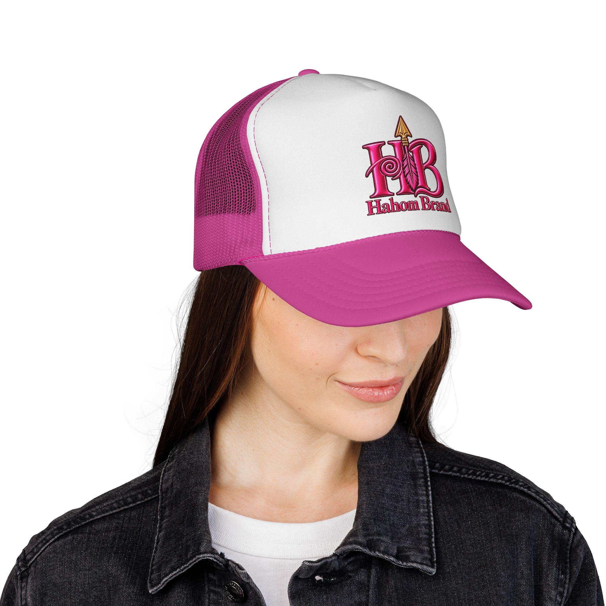 HB Arrow Logo Trucker Cap | Pink Mesh Baseball Hat, view 2