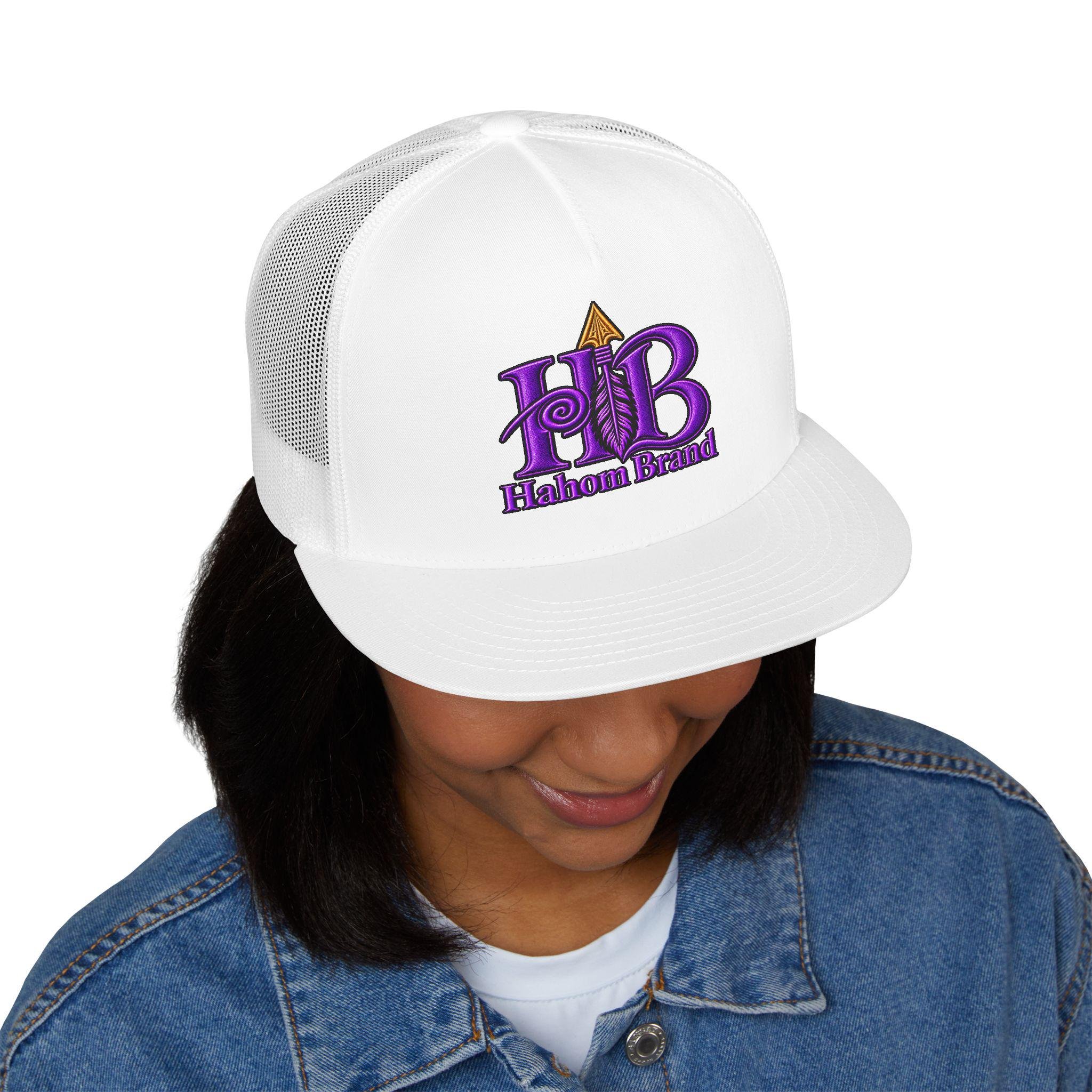 HB Arrow Logo 5 Panel Trucker Cap | Purple Vintage Emblem, view 4