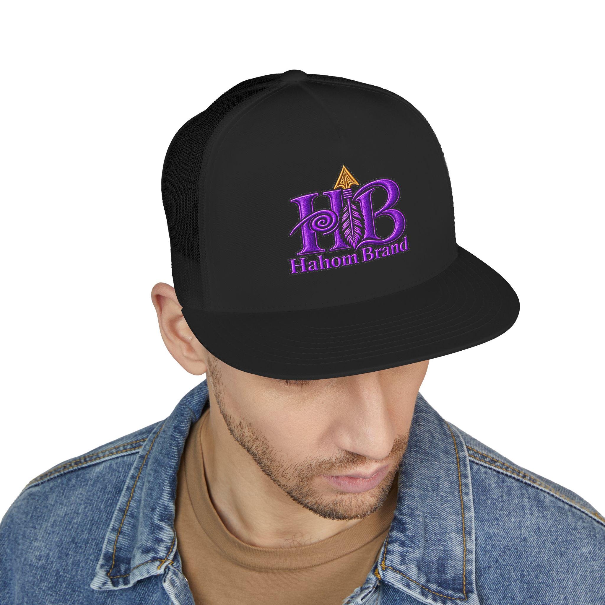 HB Arrow Logo 5 Panel Trucker Cap | Purple Vintage Emblem, view 7