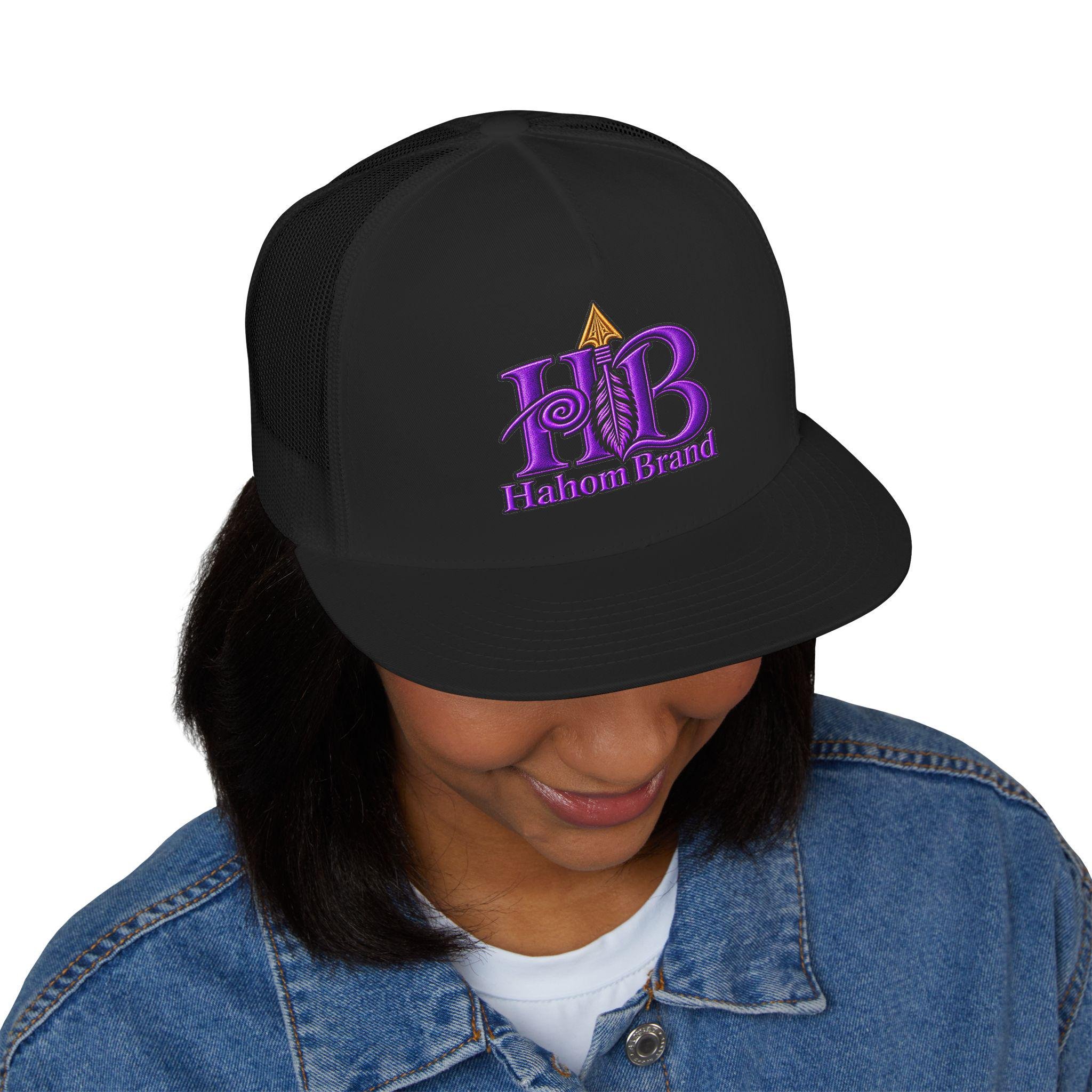 HB Arrow Logo 5 Panel Trucker Cap | Purple Vintage Emblem, view 8