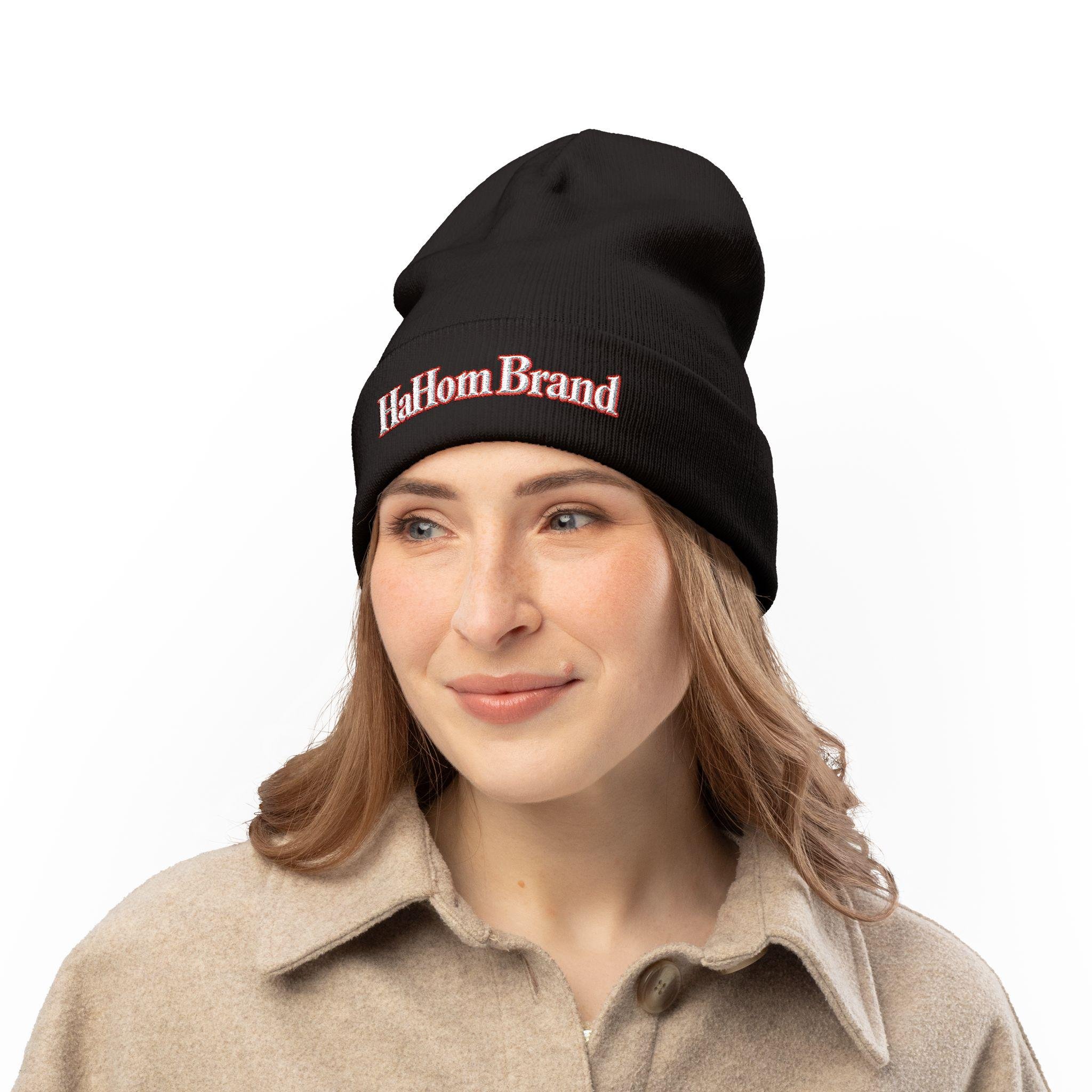 HaHom Brand Embroidered Knit Beanie | Logo Cuff Hat, view 10
