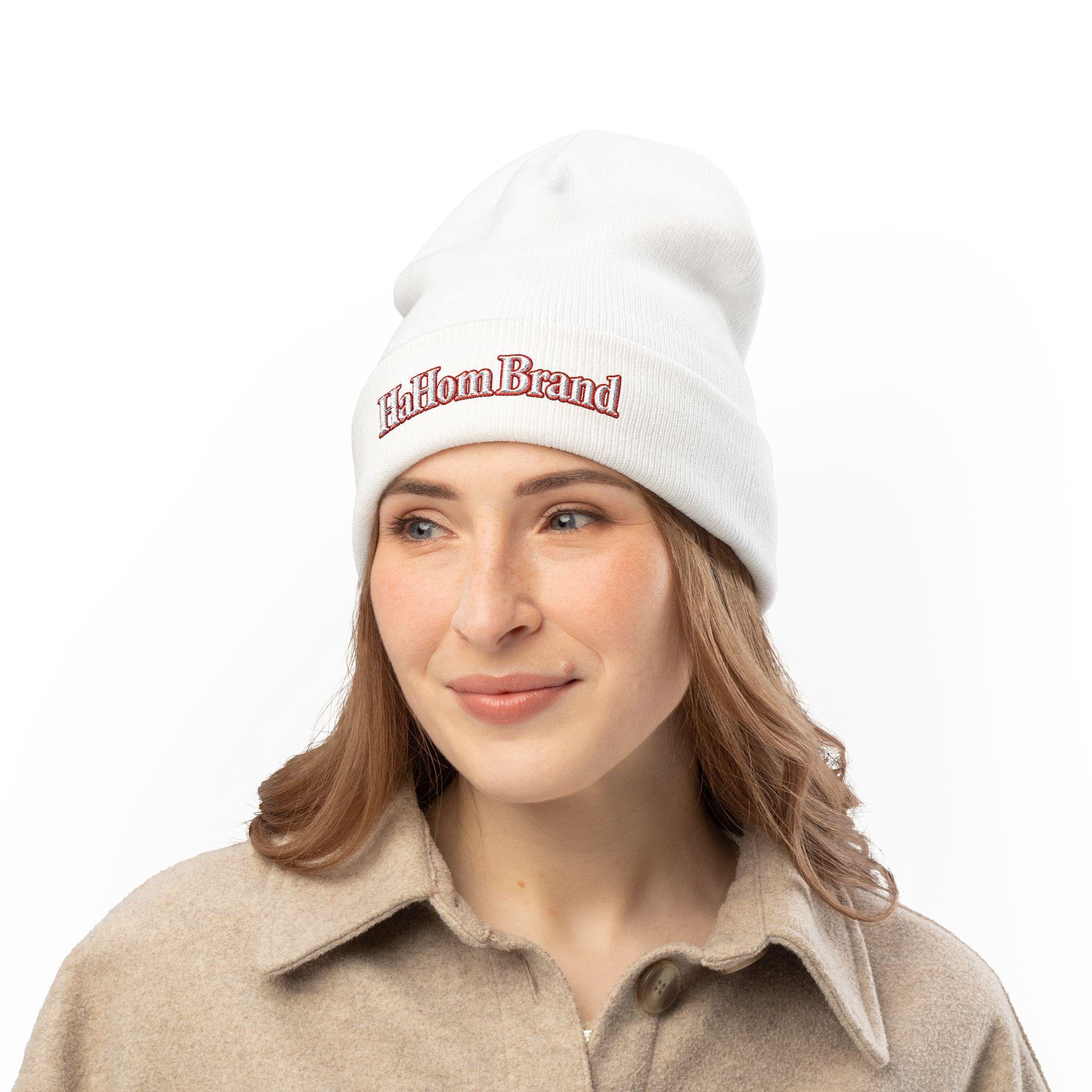 HaHom Brand Embroidered Knit Beanie | Logo Cuff Hat, view 11