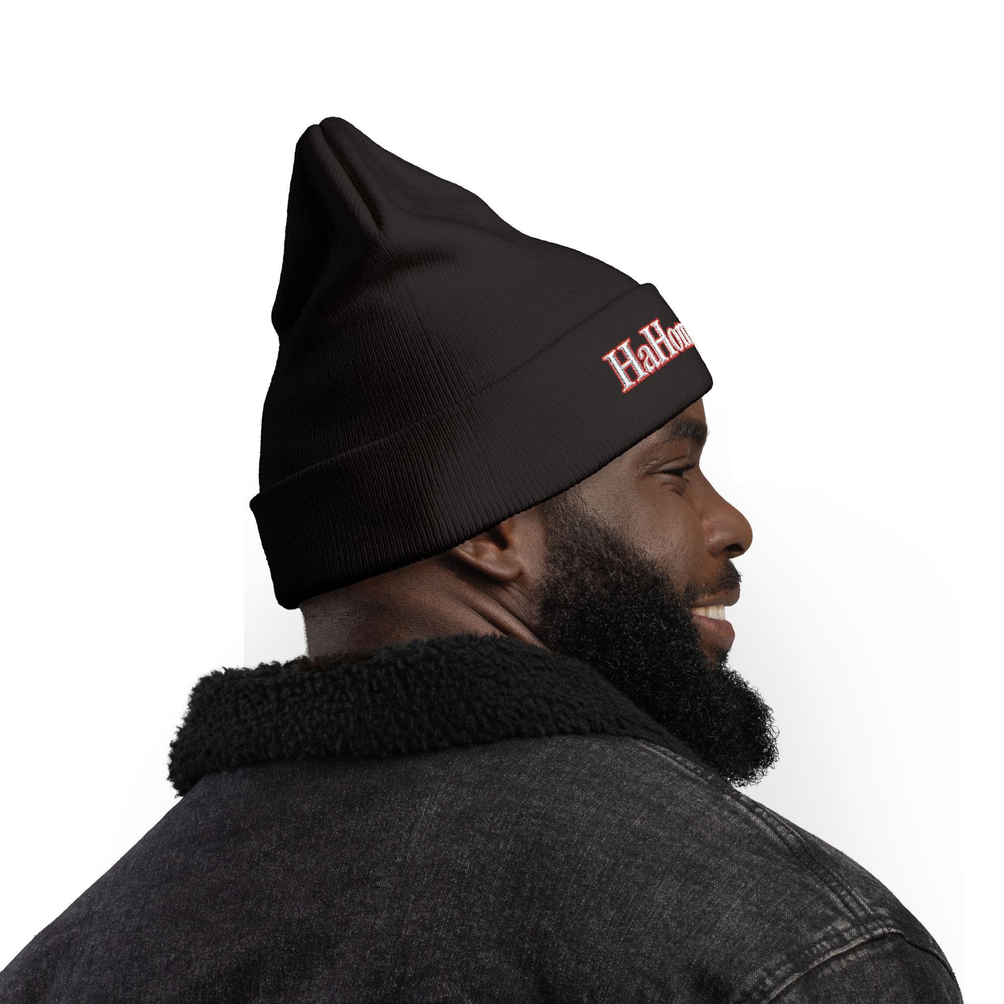 HaHom Brand Embroidered Knit Beanie | Logo Cuff Hat, view 13