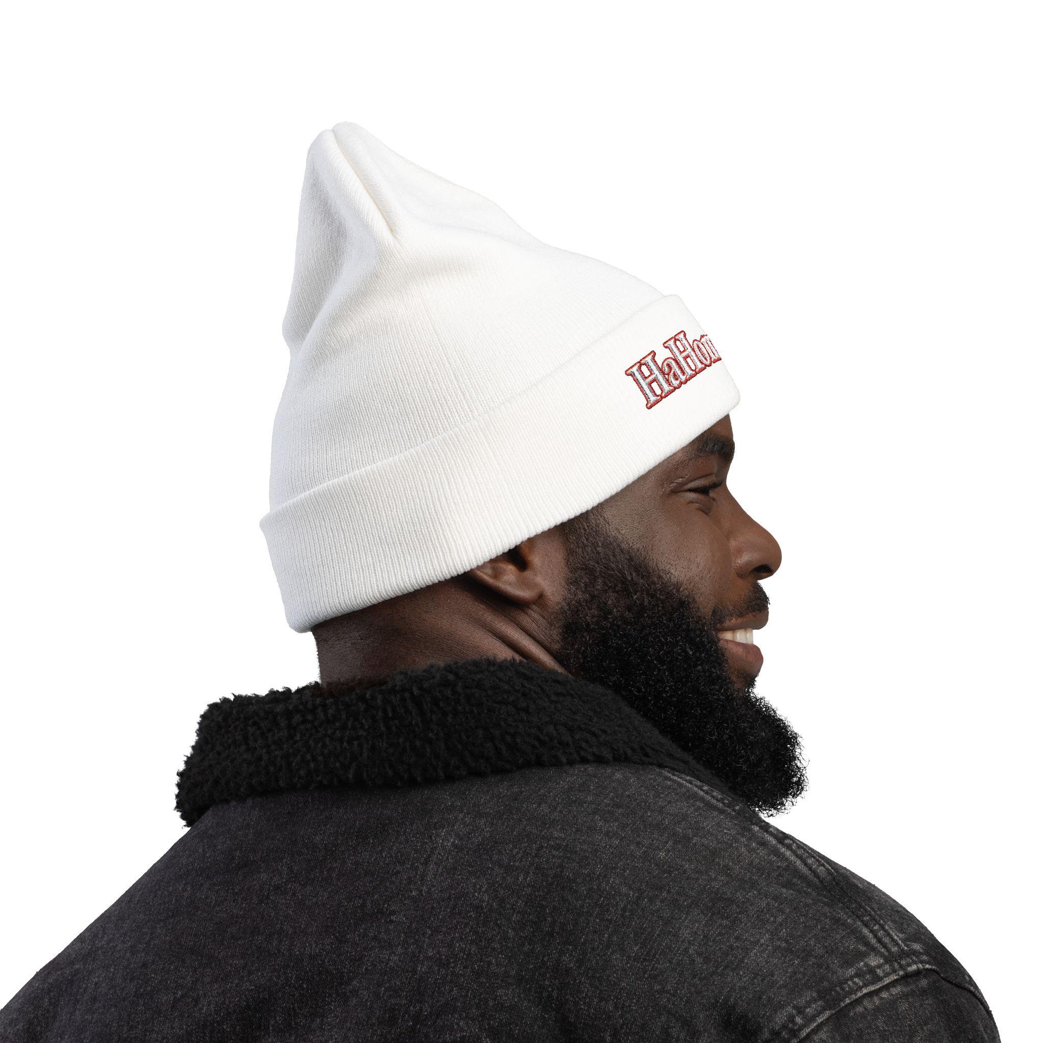 HaHom Brand Embroidered Knit Beanie | Logo Cuff Hat, view 14