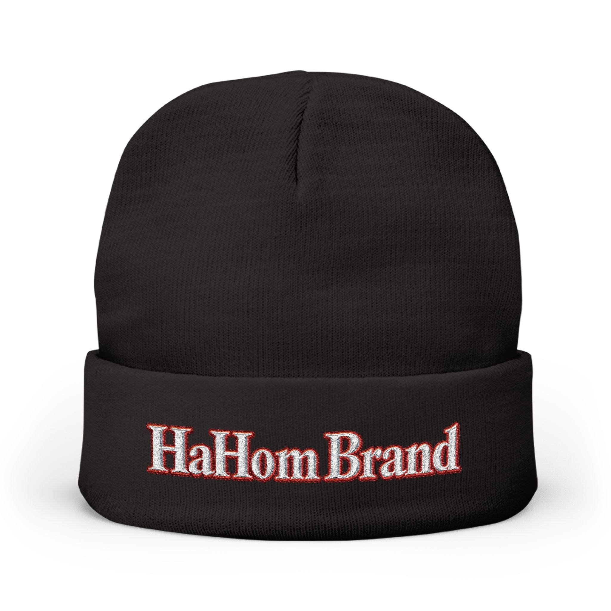 HaHom Brand Embroidered Knit Beanie | Logo Cuff Hat, view 2