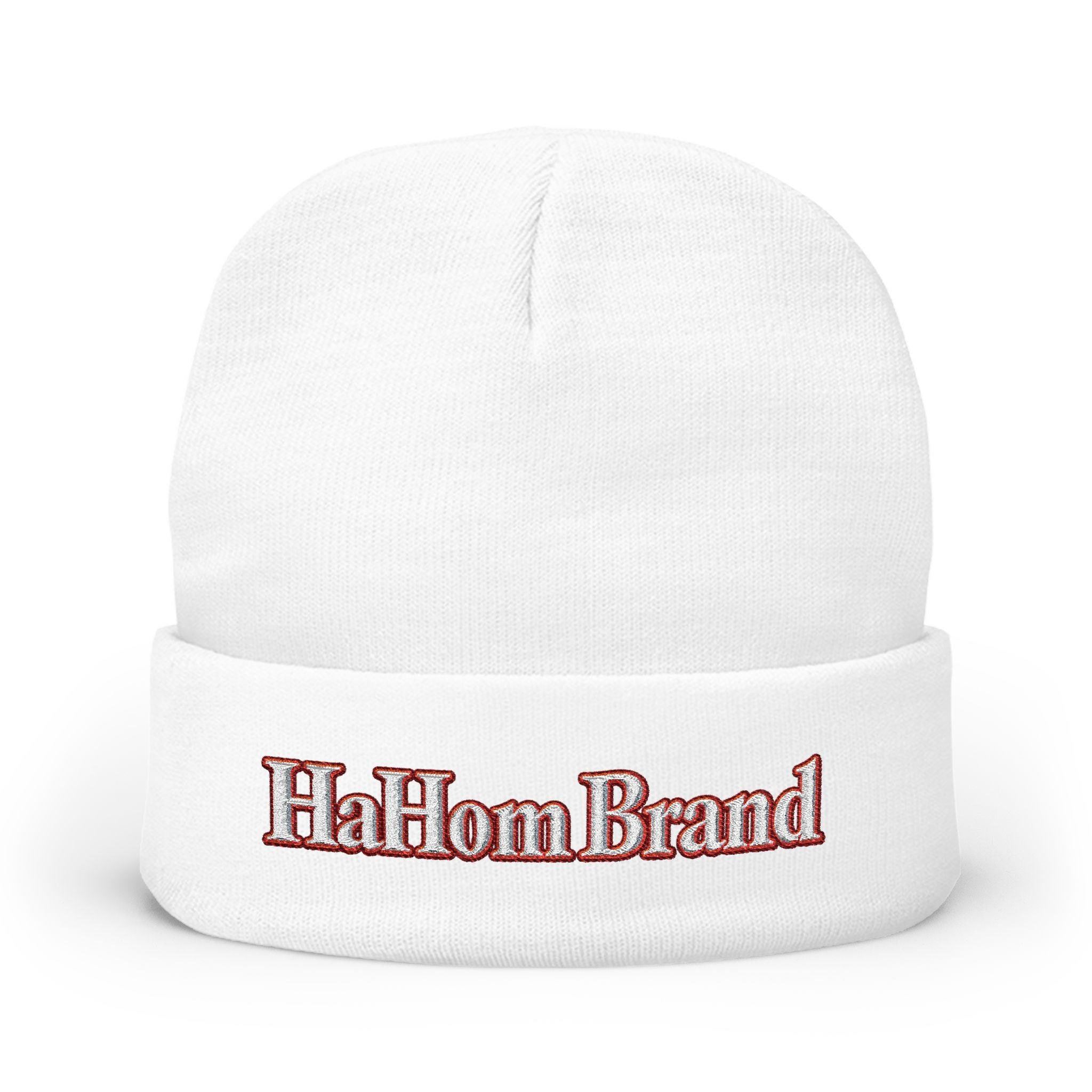 HaHom Brand Embroidered Knit Beanie | Logo Cuff Hat, view 3