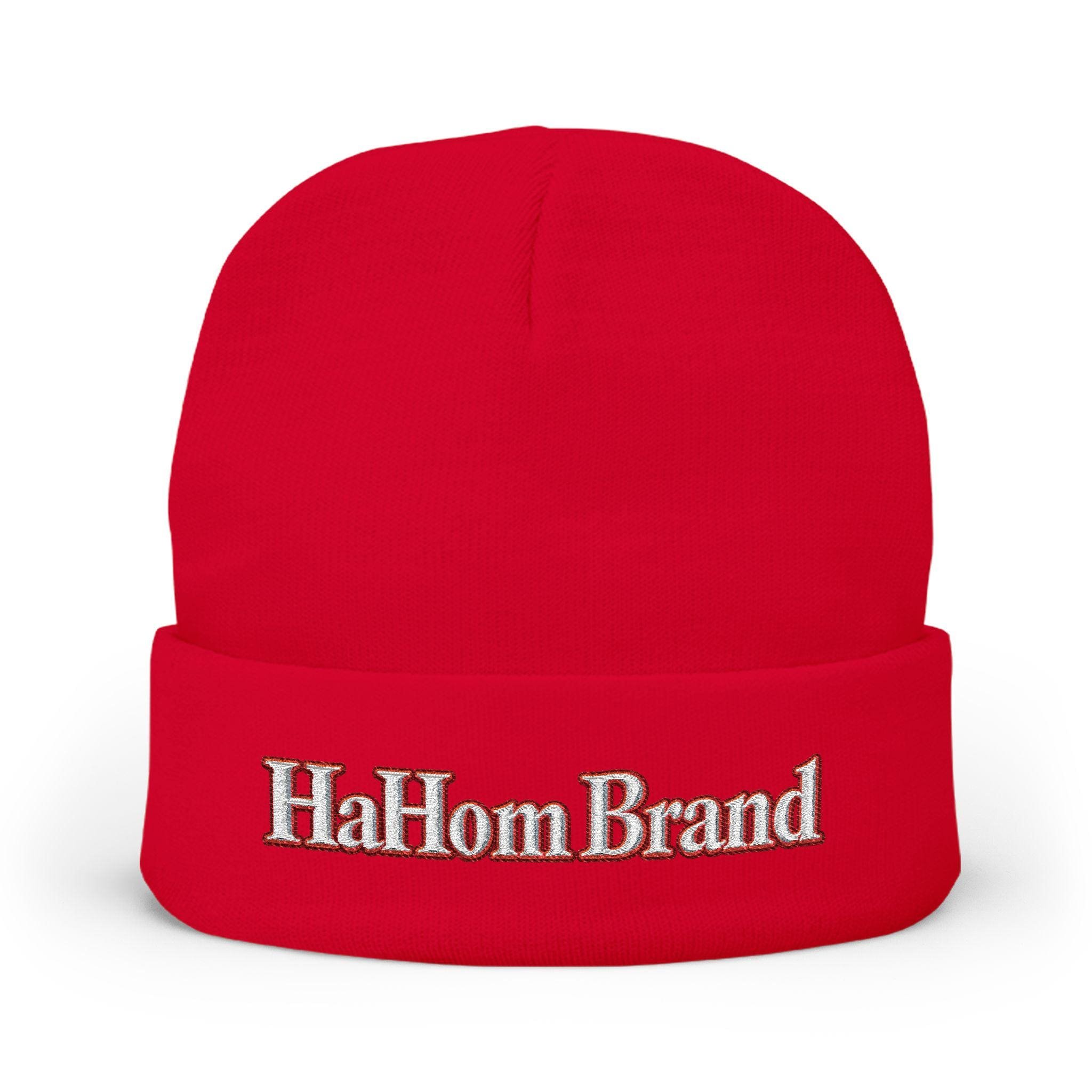 HaHom Brand Embroidered Knit Beanie | Logo Cuff Hat, view 4