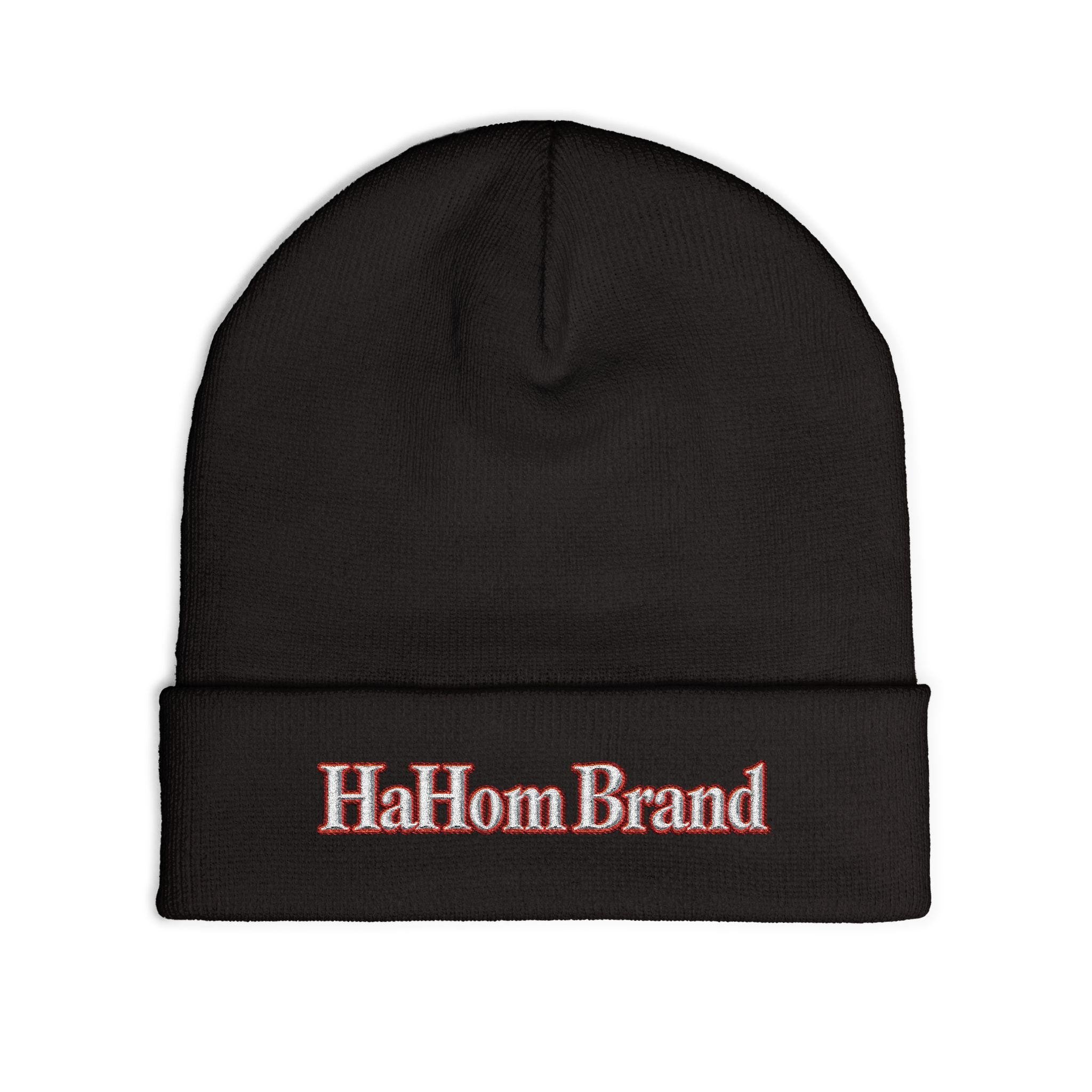 HaHom Brand Embroidered Knit Beanie | Logo Cuff Hat, view 5