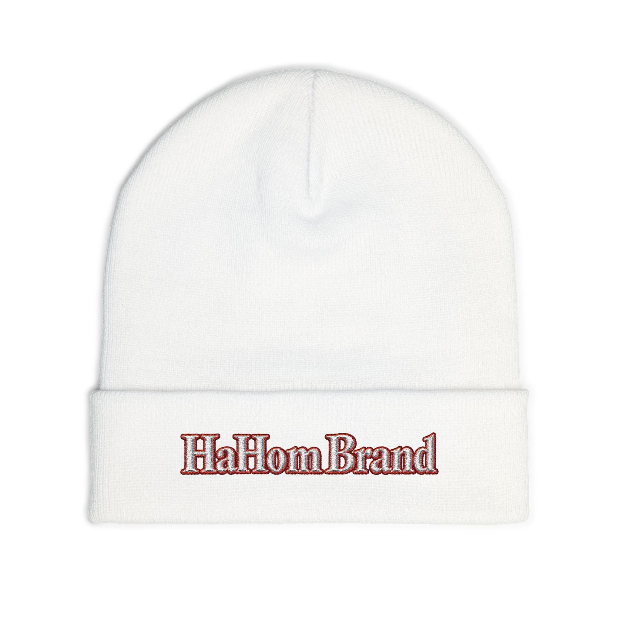 HaHom Brand Embroidered Knit Beanie | Logo Cuff Hat, view 6