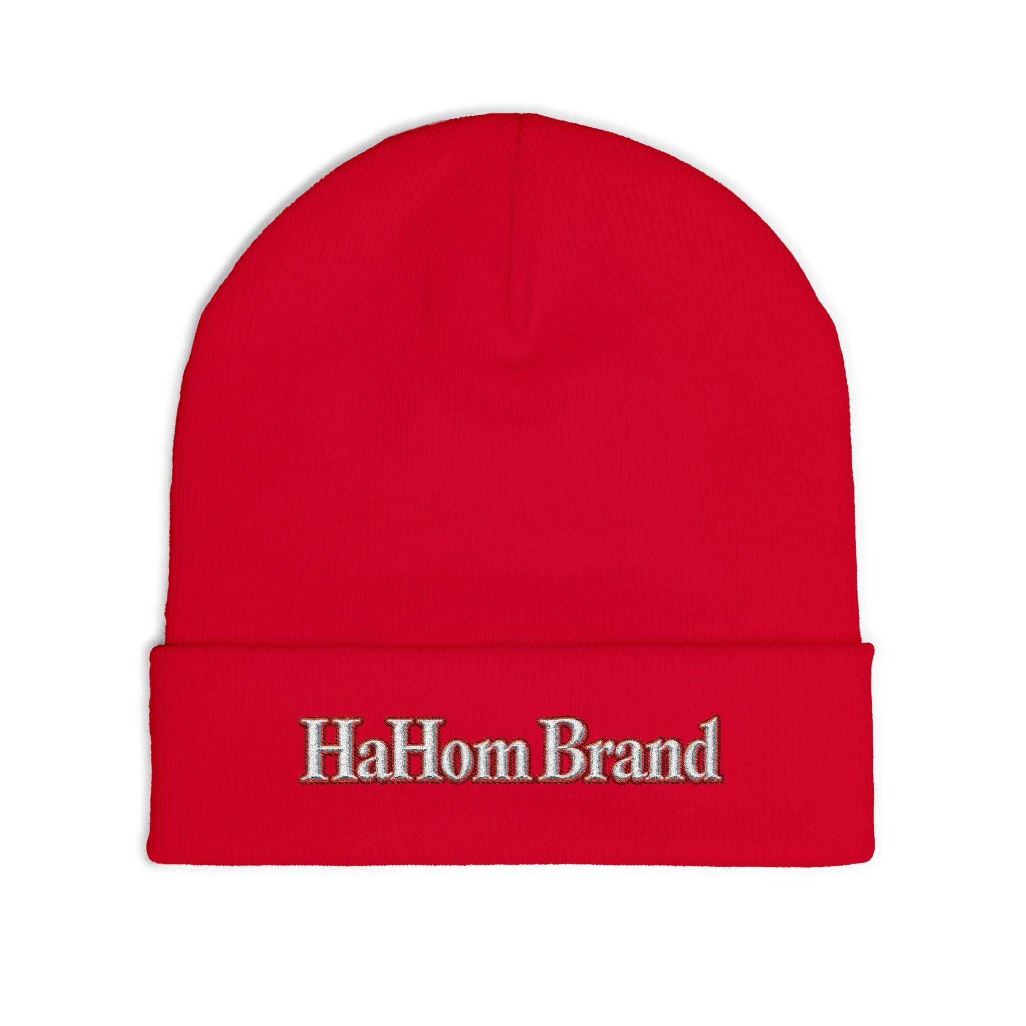HaHom Brand Embroidered Knit Beanie | Logo Cuff Hat, view 7