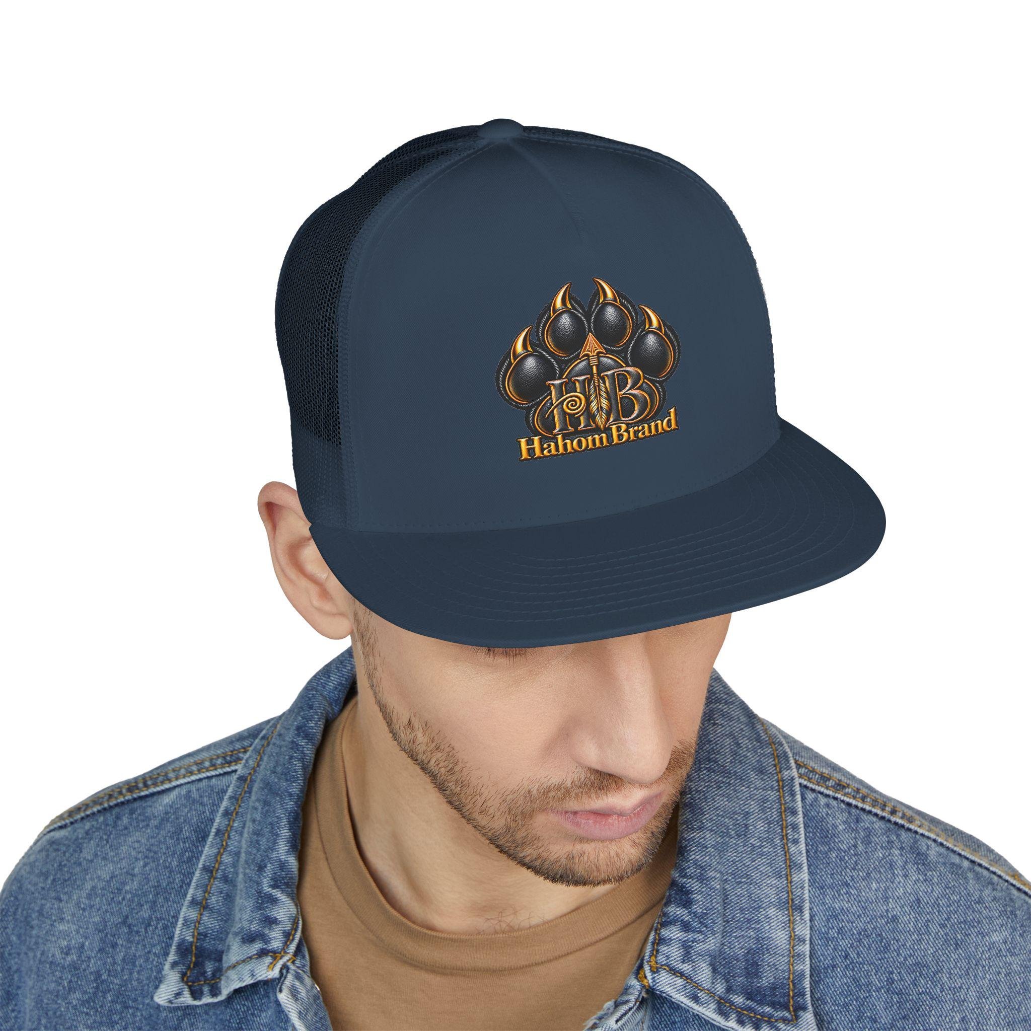 Black Paw Print Logo Trucker Cap | Embroidered Paw Emblem Hat, view 13