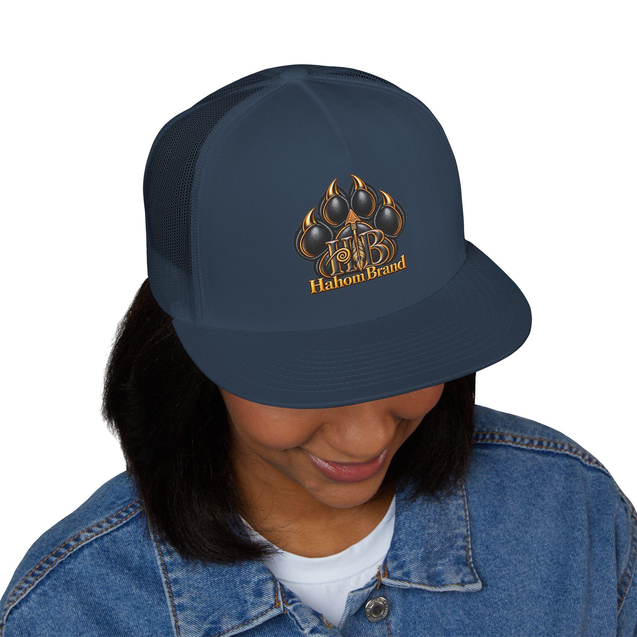 Black Paw Print Logo Trucker Cap | Embroidered Paw Emblem Hat, view 15