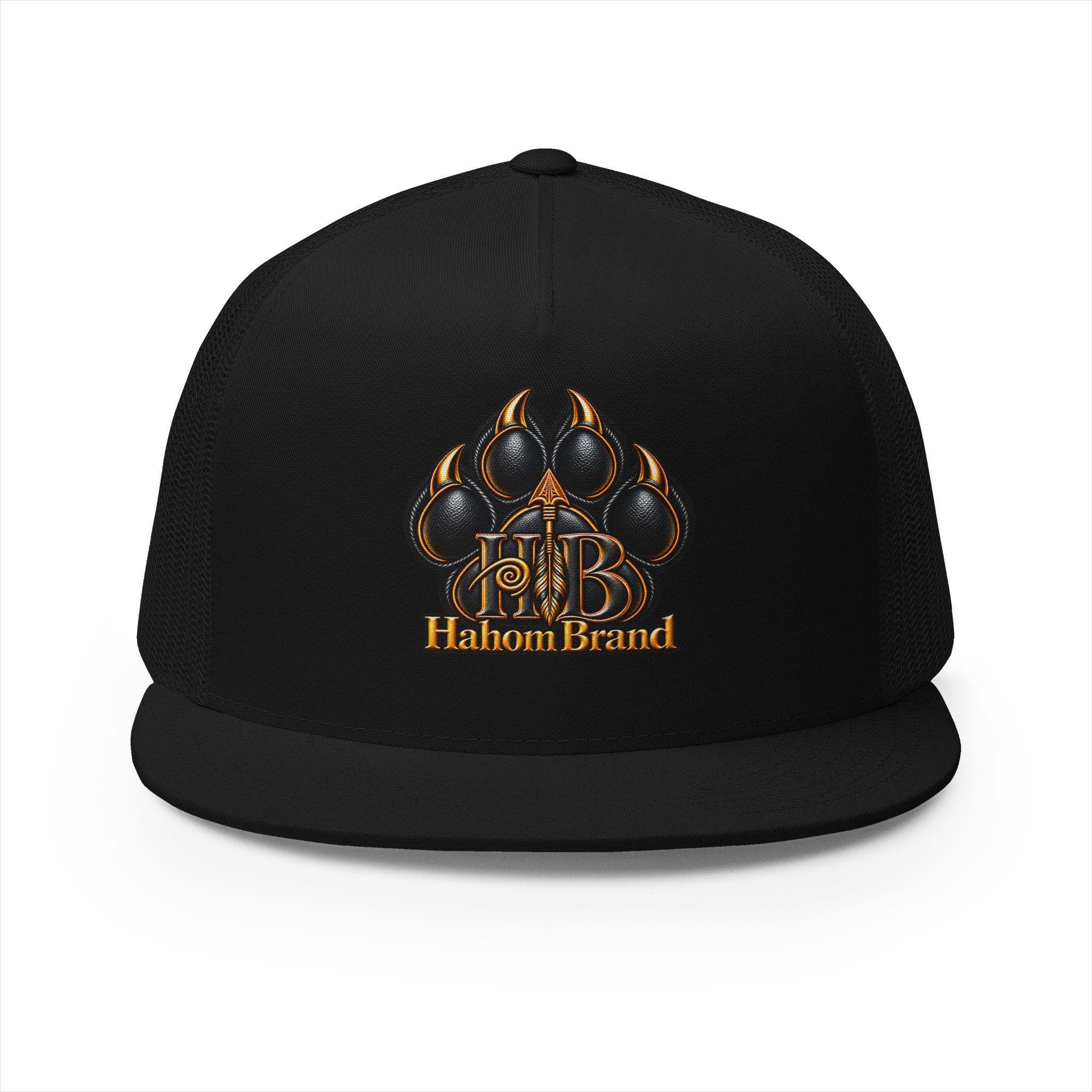 Black Paw Print Logo Trucker Cap | Embroidered Paw Emblem Hat, view 17