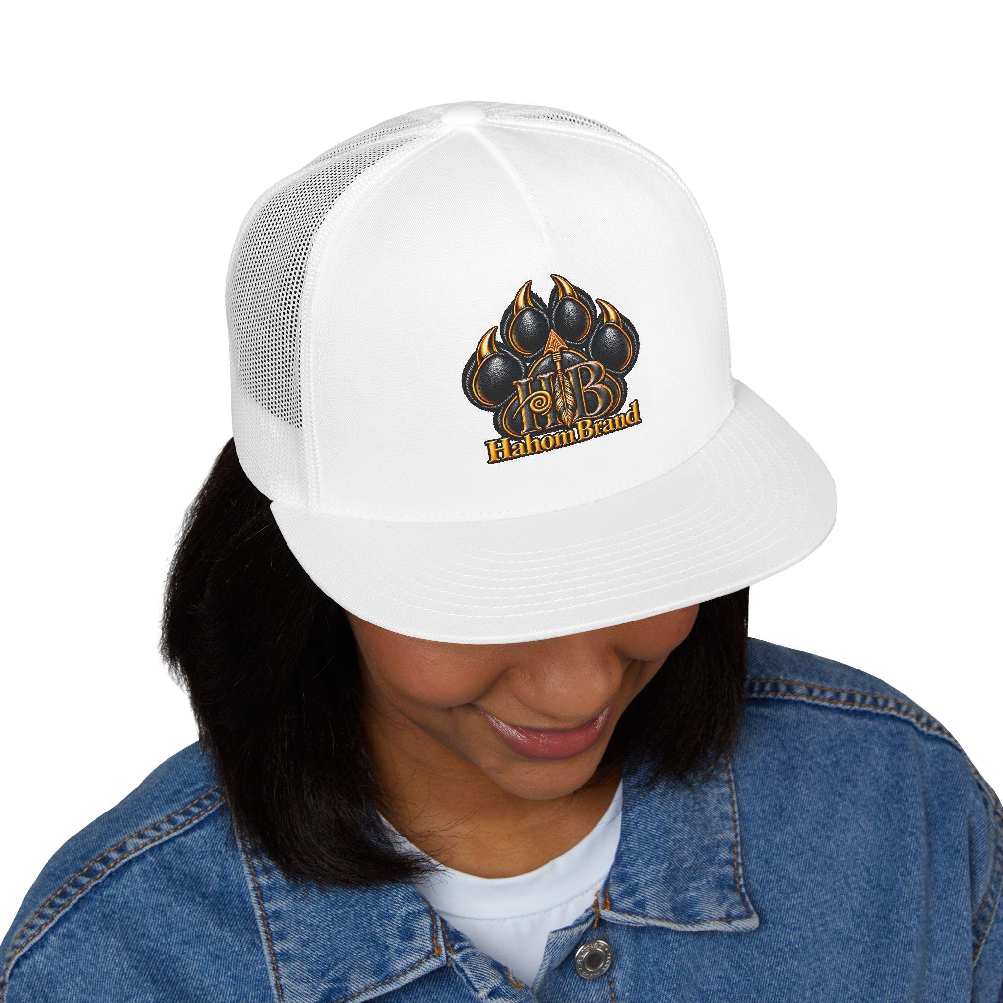Black Paw Print Logo Trucker Cap | Embroidered Paw Emblem Hat, view 4