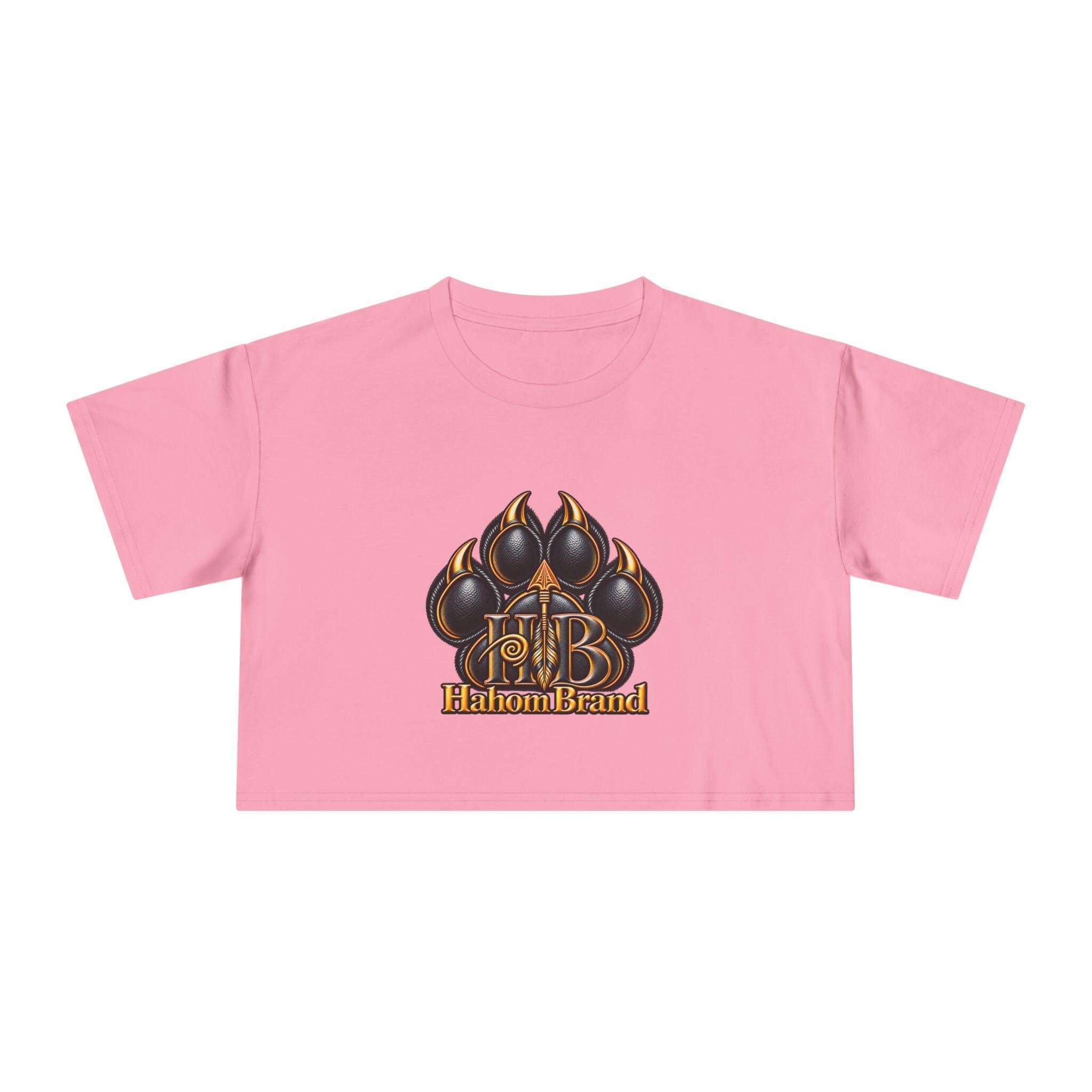 Black Paw Emblem Women's Crop Tee | Leather Effect Paw Graphic, view 3