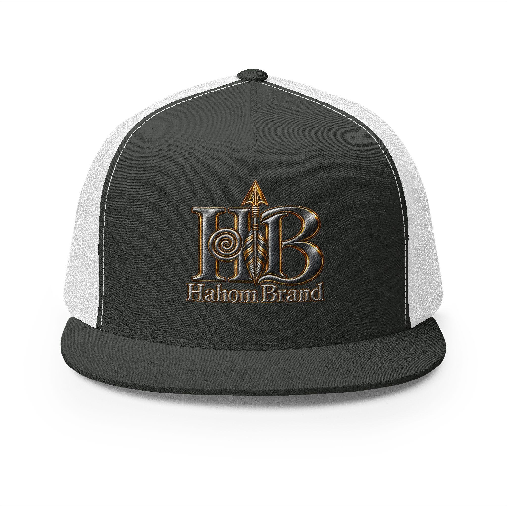 HB Halom Brand Logo Trucker Cap | Embroidered Leather Metallic Emblem