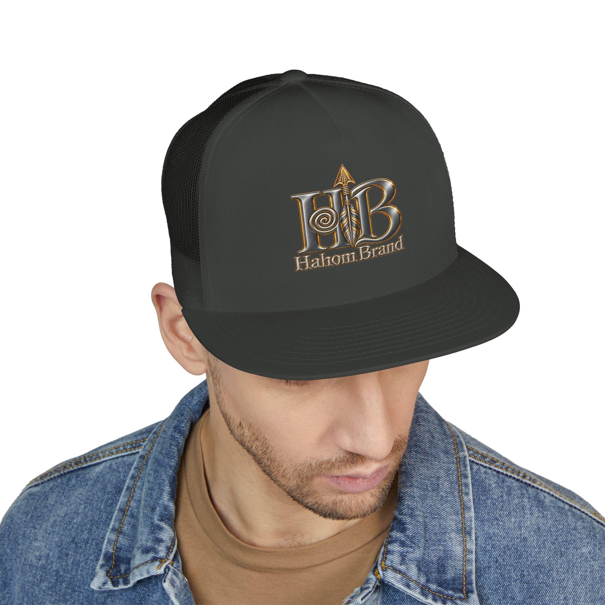 HB Halom Brand Logo Trucker Cap | Embroidered Leather Metallic Emblem, view 12