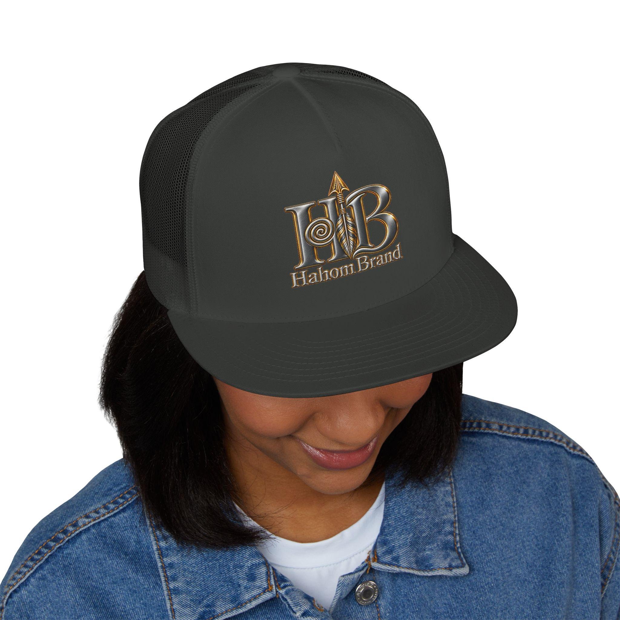 HB Halom Brand Logo Trucker Cap | Embroidered Leather Metallic Emblem, view 14