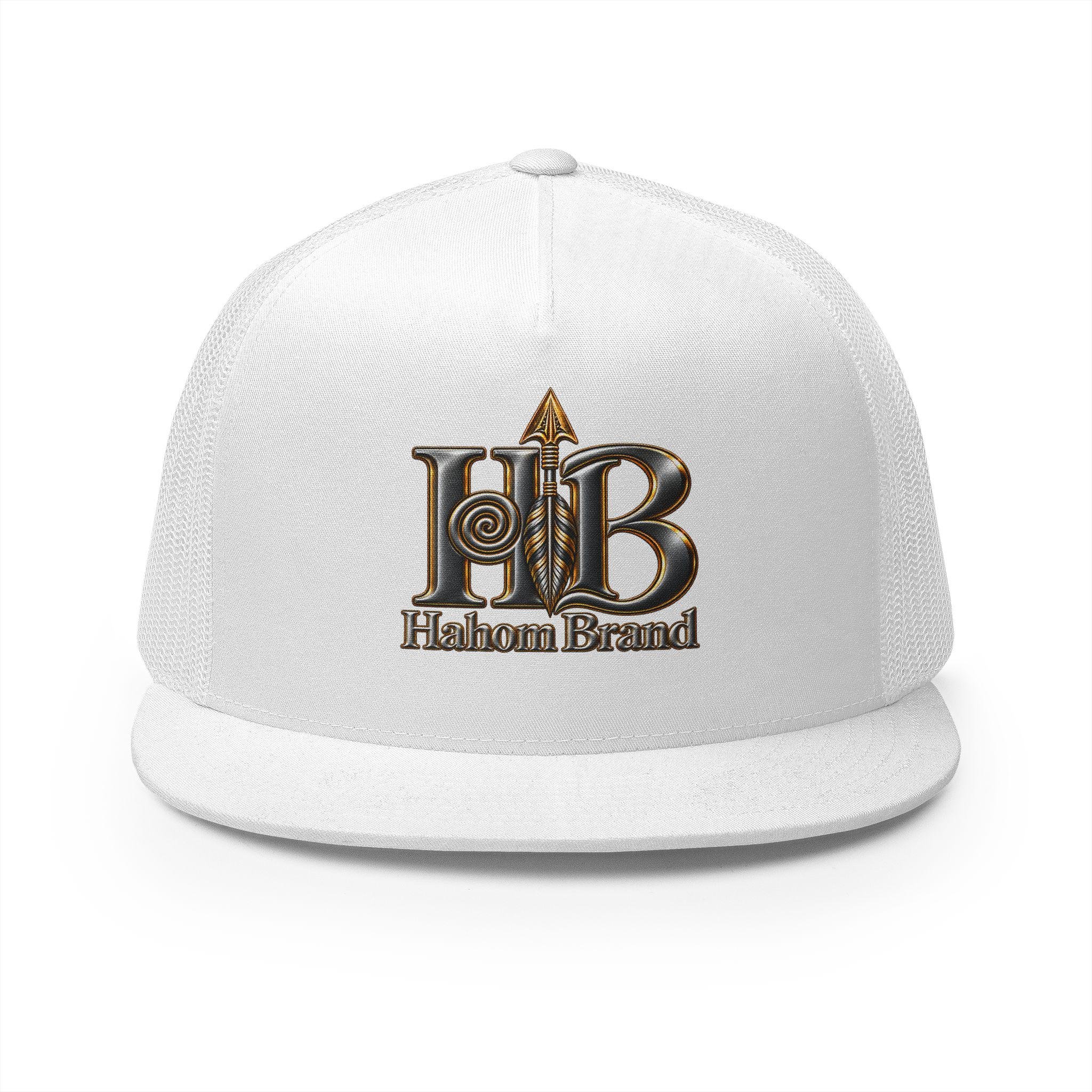 HB Halom Brand Logo Trucker Cap | Embroidered Leather Metallic Emblem, view 5
