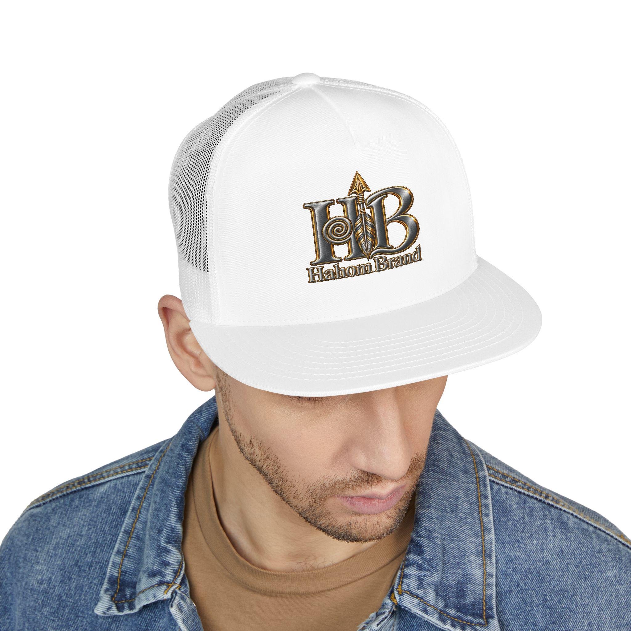 HB Halom Brand Logo Trucker Cap | Embroidered Leather Metallic Emblem, view 7