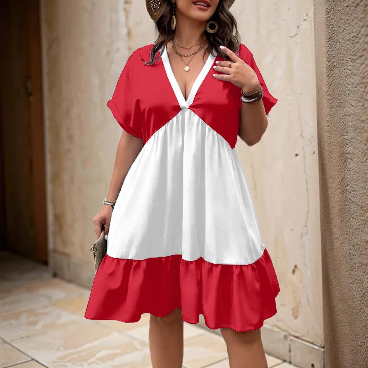 All-Over Print Women s Floral V-Neck Short Sleeve Dress, view 2