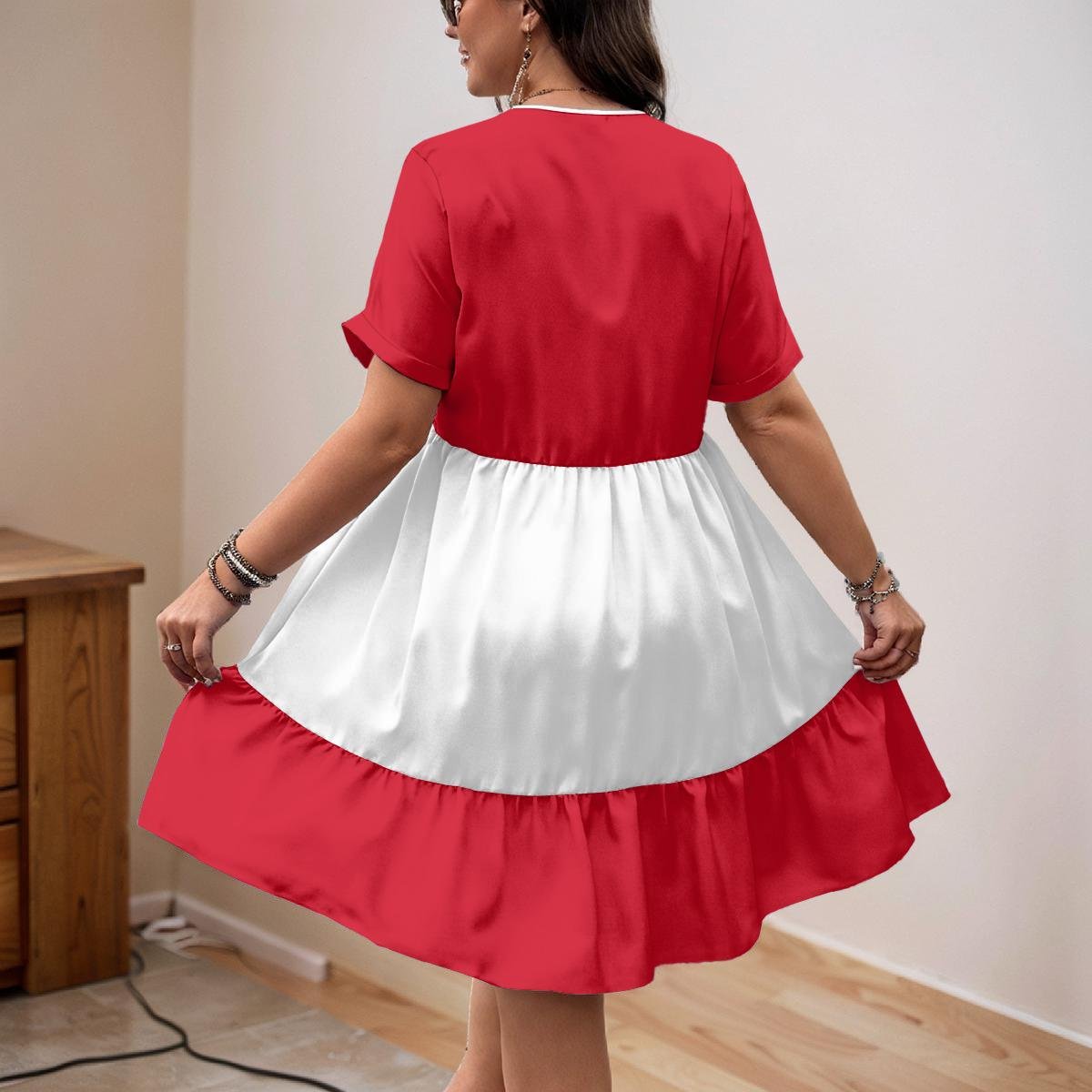 All-Over Print Women s Floral V-Neck Short Sleeve Dress, view 3