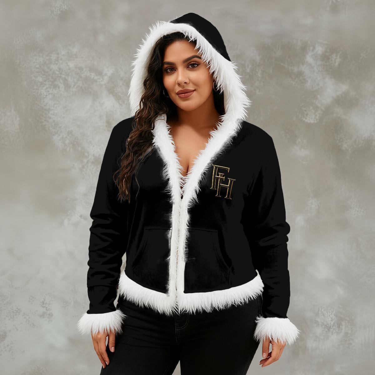 All-Over Print Women's Faux Fur Trim Hooded Jacket | Velvet