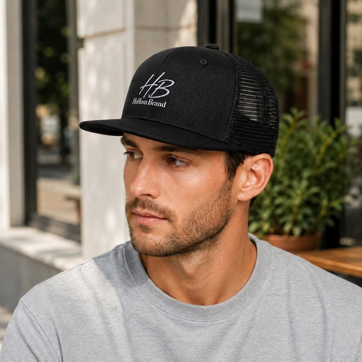 Embroidery Flat-Brim Mesh Cap, view 2