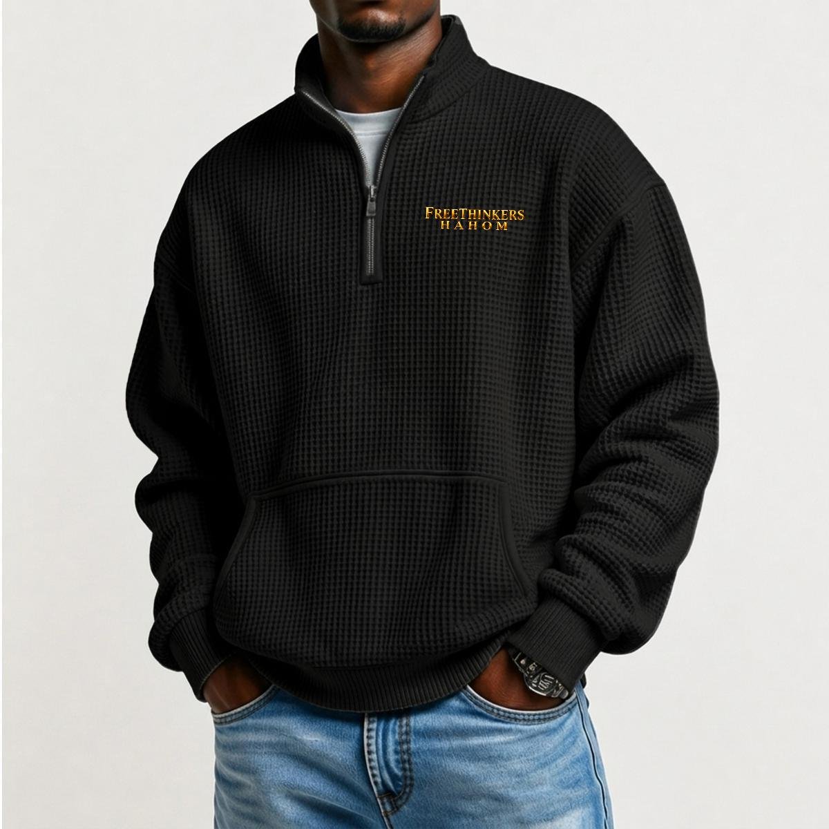 Men's Waffle Knit Casual Sweatshirt With Half Zipper|DTF