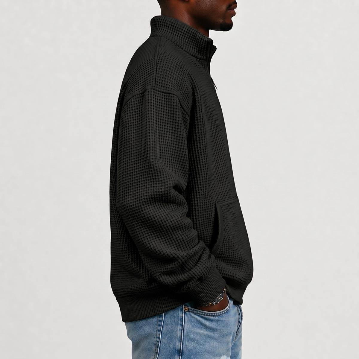 Men's Waffle Knit Casual Sweatshirt With Half Zipper|DTF, view 2