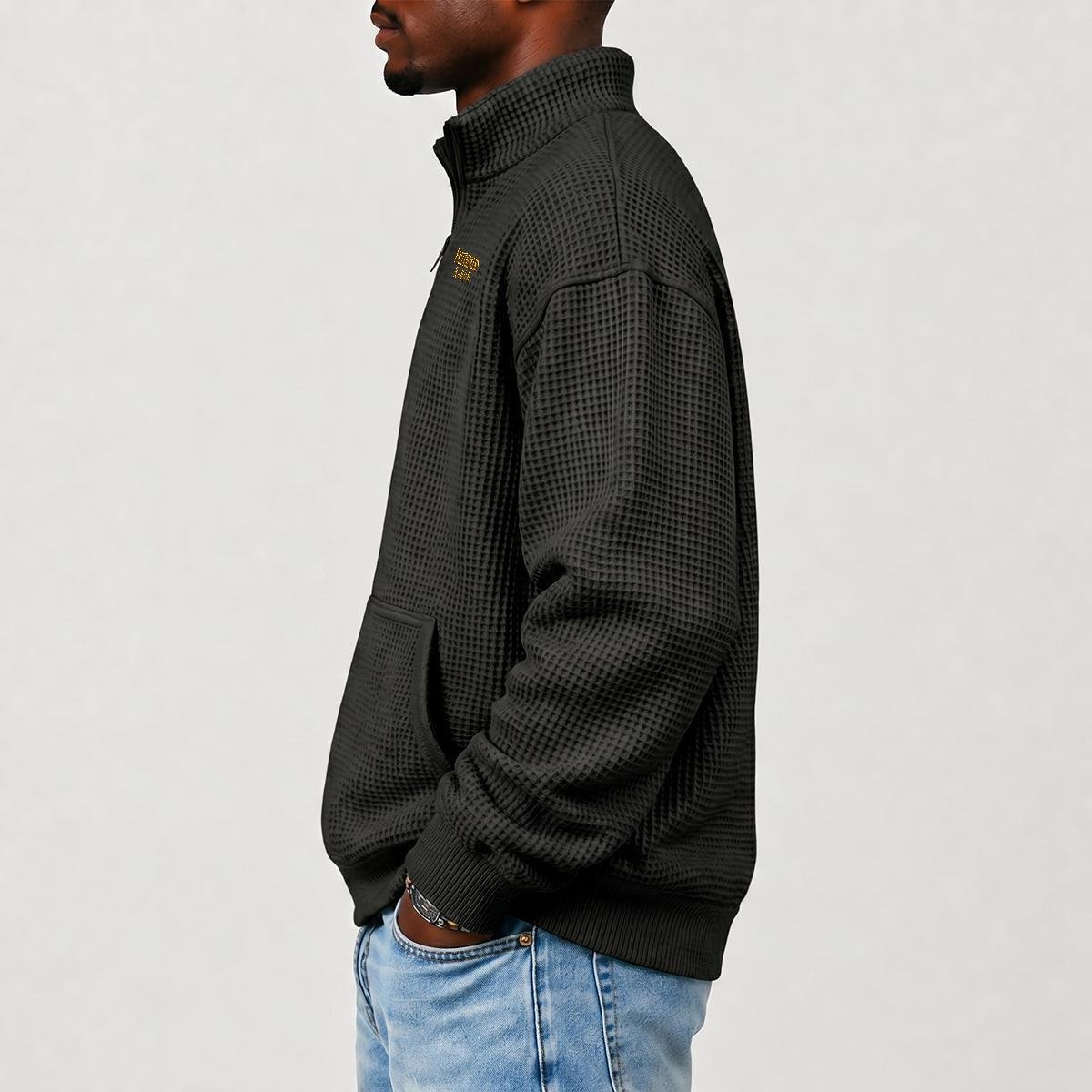 Men's Waffle Knit Casual Sweatshirt With Half Zipper|DTF, view 3