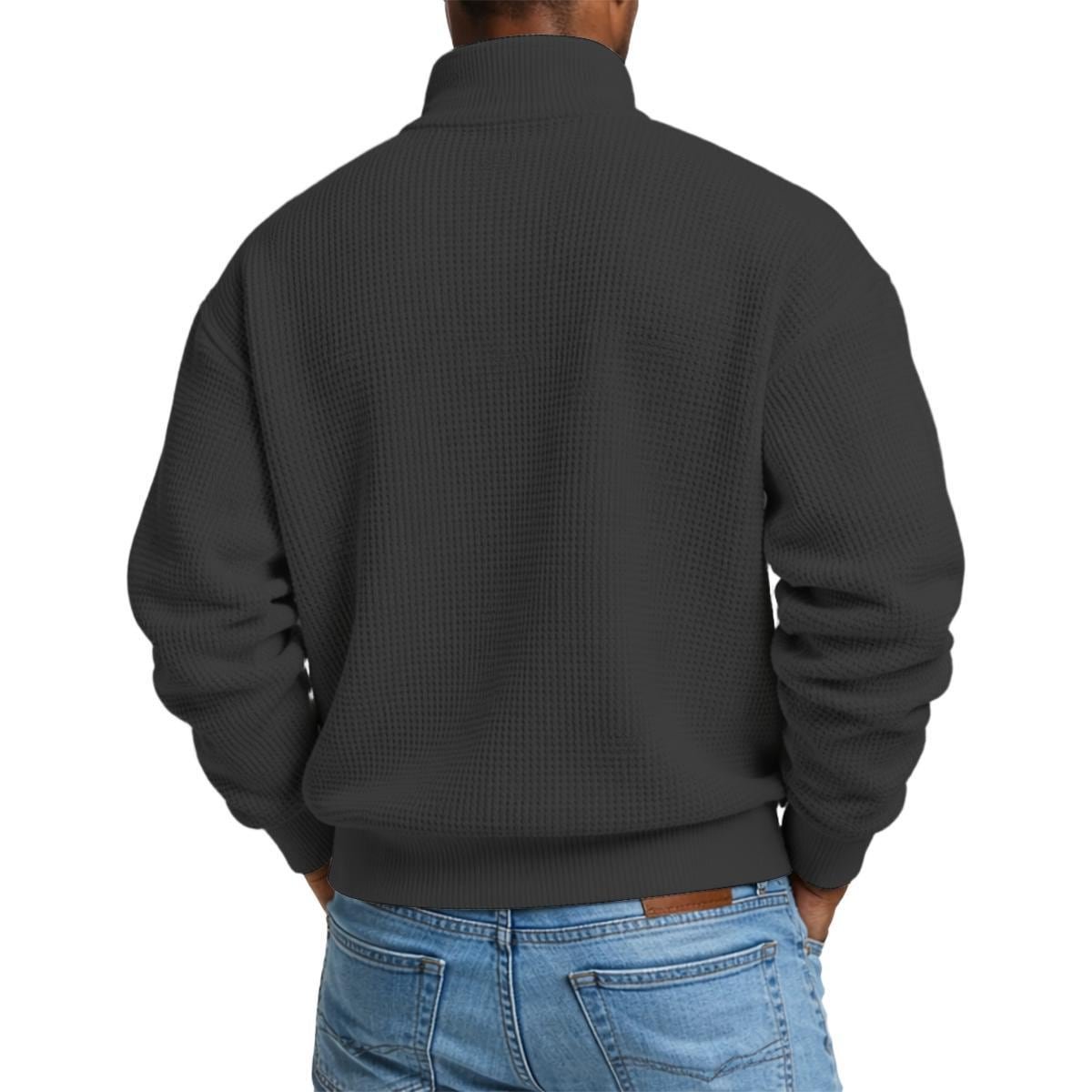 Men's Waffle Knit Casual Sweatshirt With Half Zipper|DTF, view 4