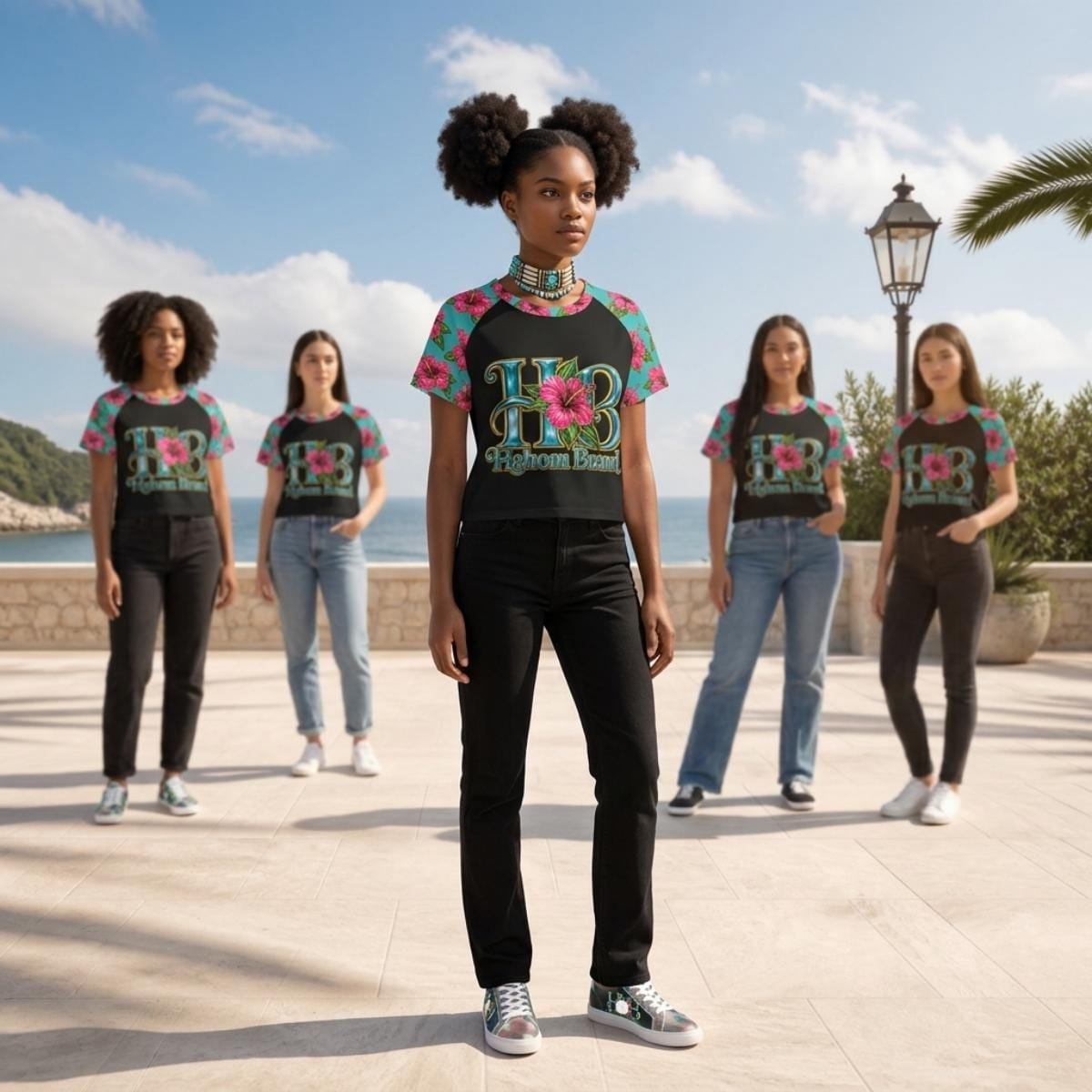 Eco-friendly All-Over Print Women's cropped Raglan T-shirt With Short Sleeve